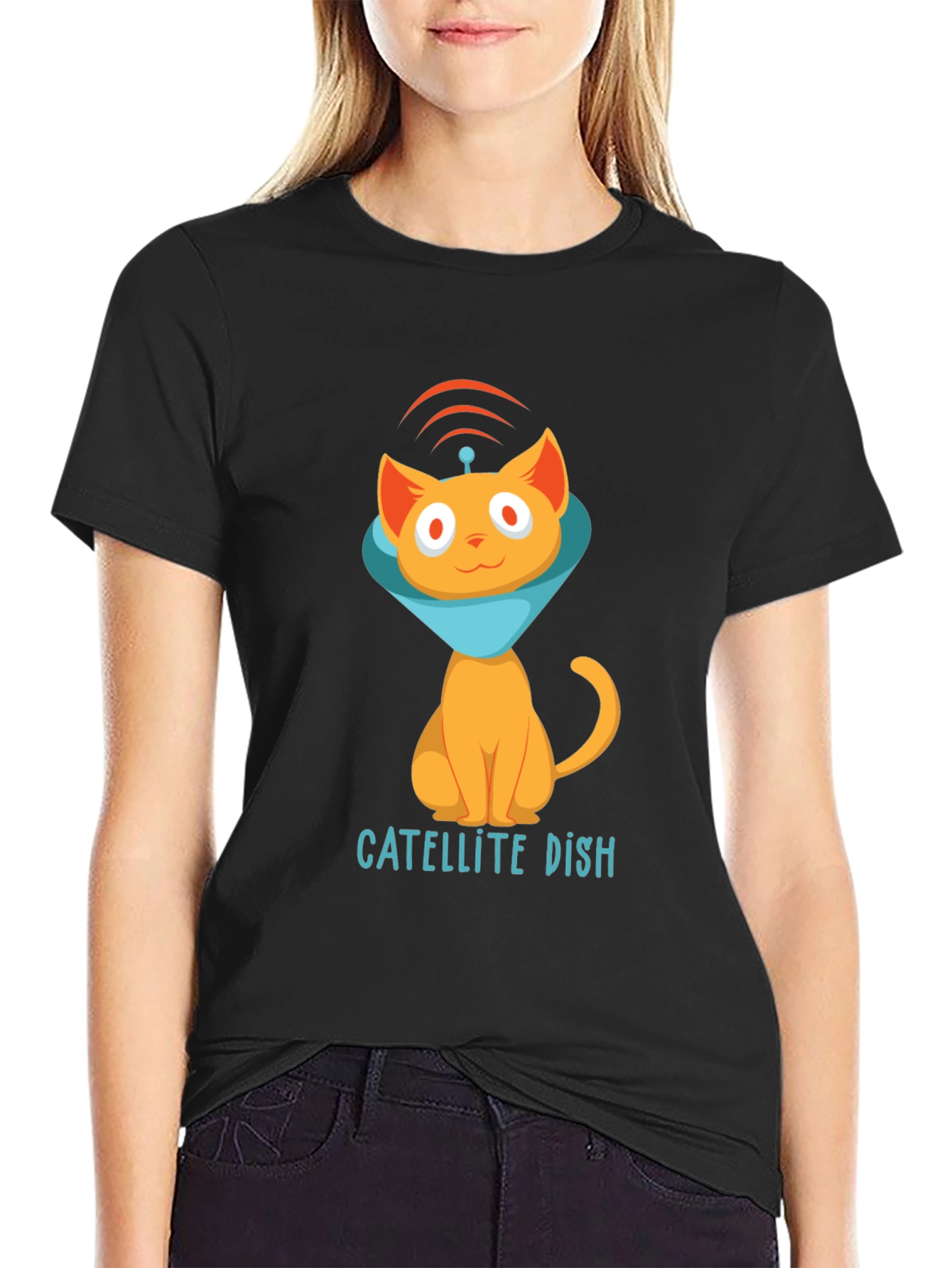 Satellite Dish Cat T-Shirt - Quirky Graphic Tee