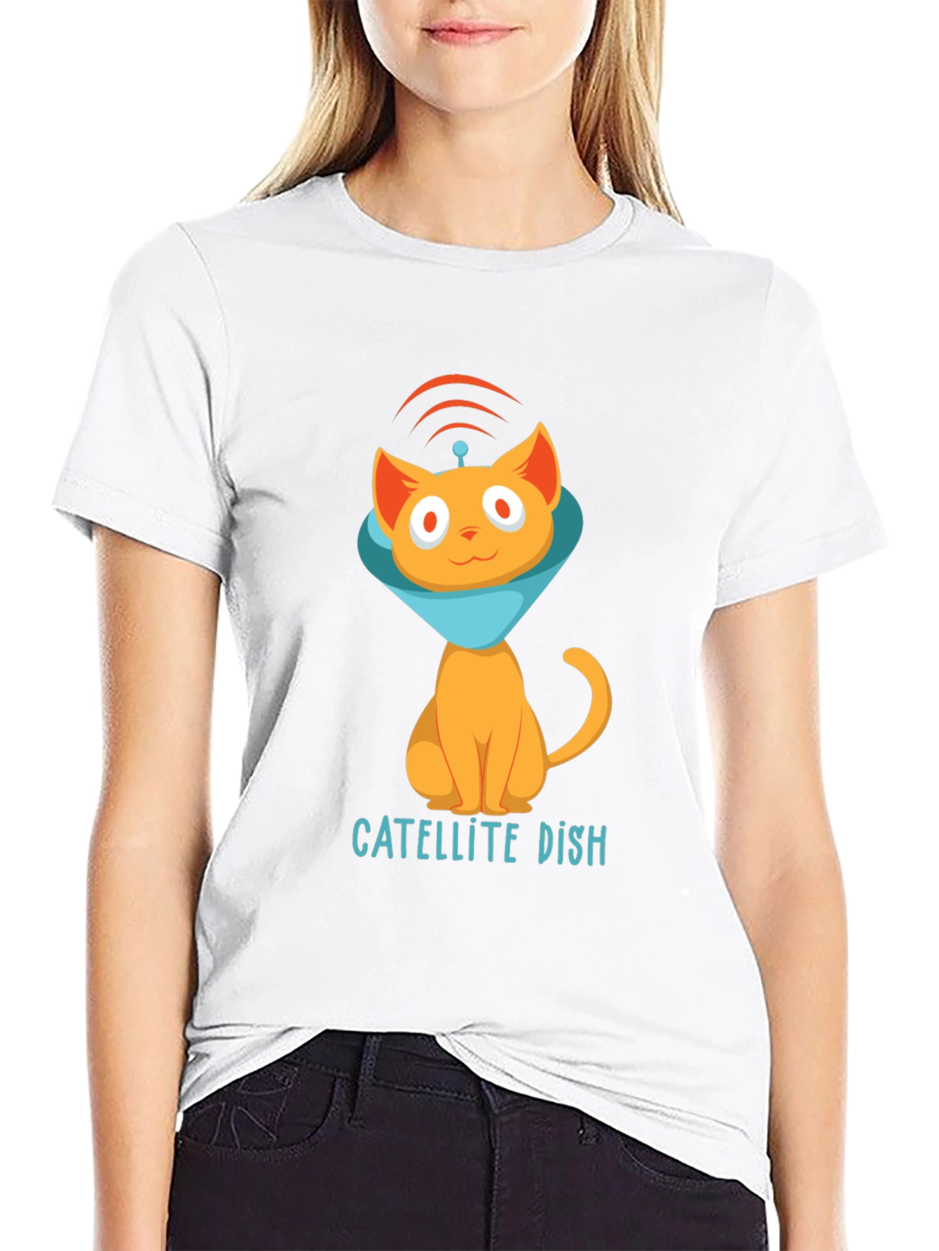 Satellite Dish Cat T-Shirt - Quirky Graphic Tee