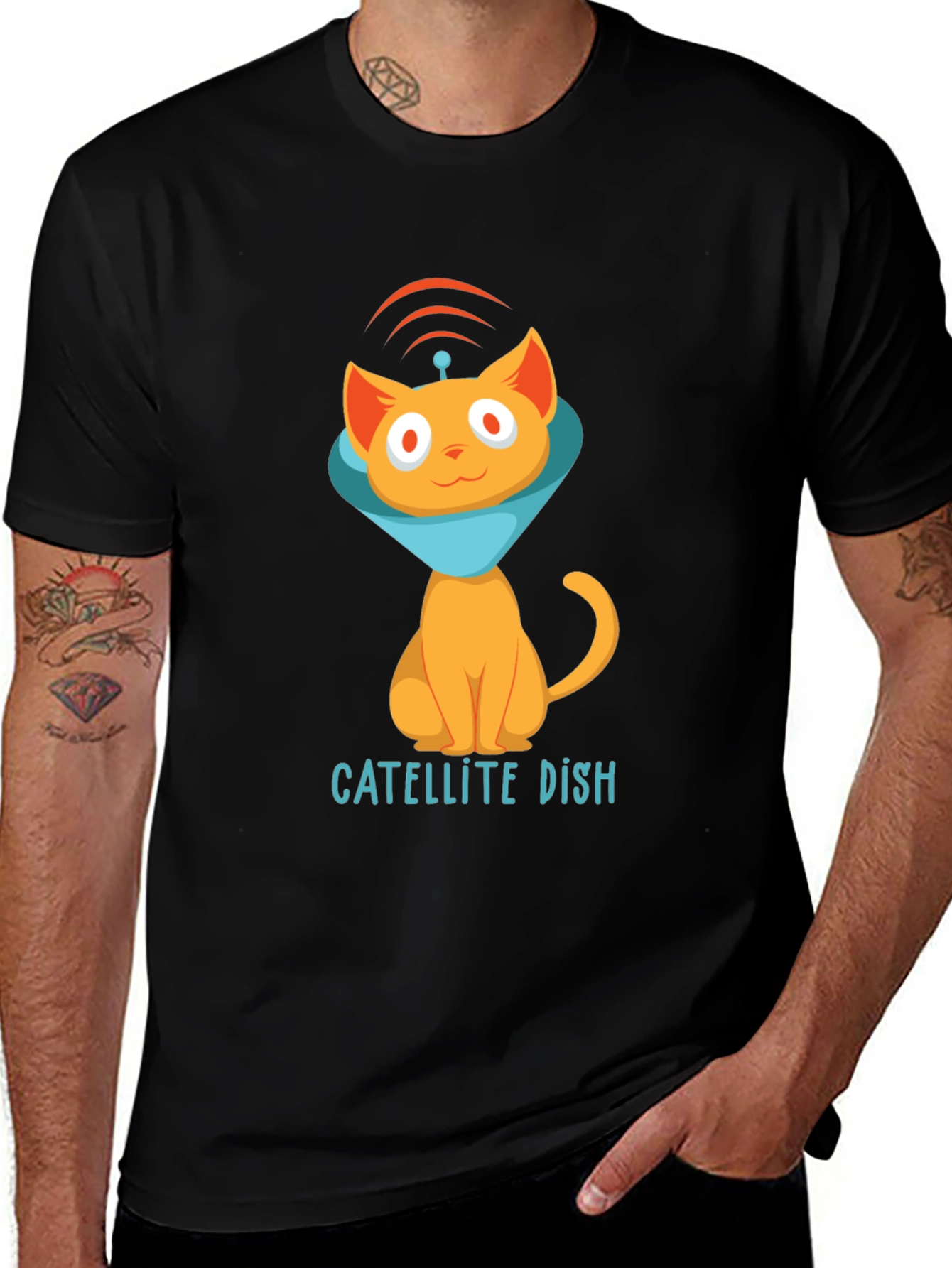 Satellite Dish Cat T-Shirt - Quirky Graphic Tee