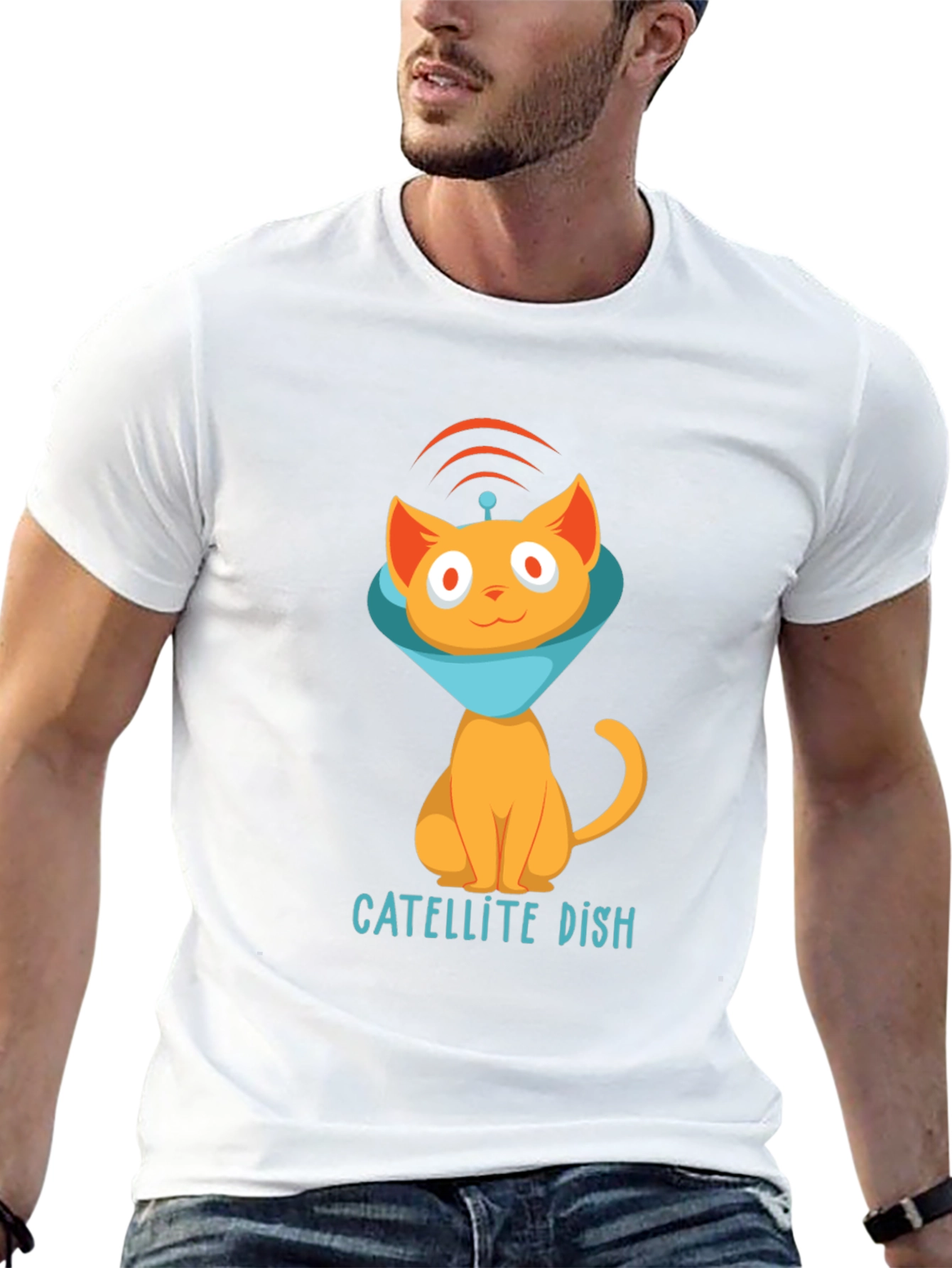 Satellite Dish Cat T-Shirt - Quirky Graphic Tee