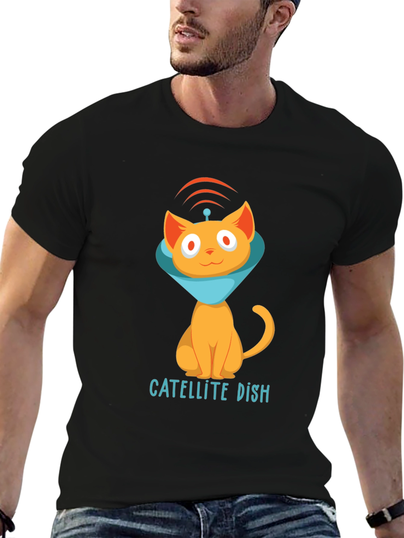Satellite Dish Cat T-Shirt - Quirky Graphic Tee