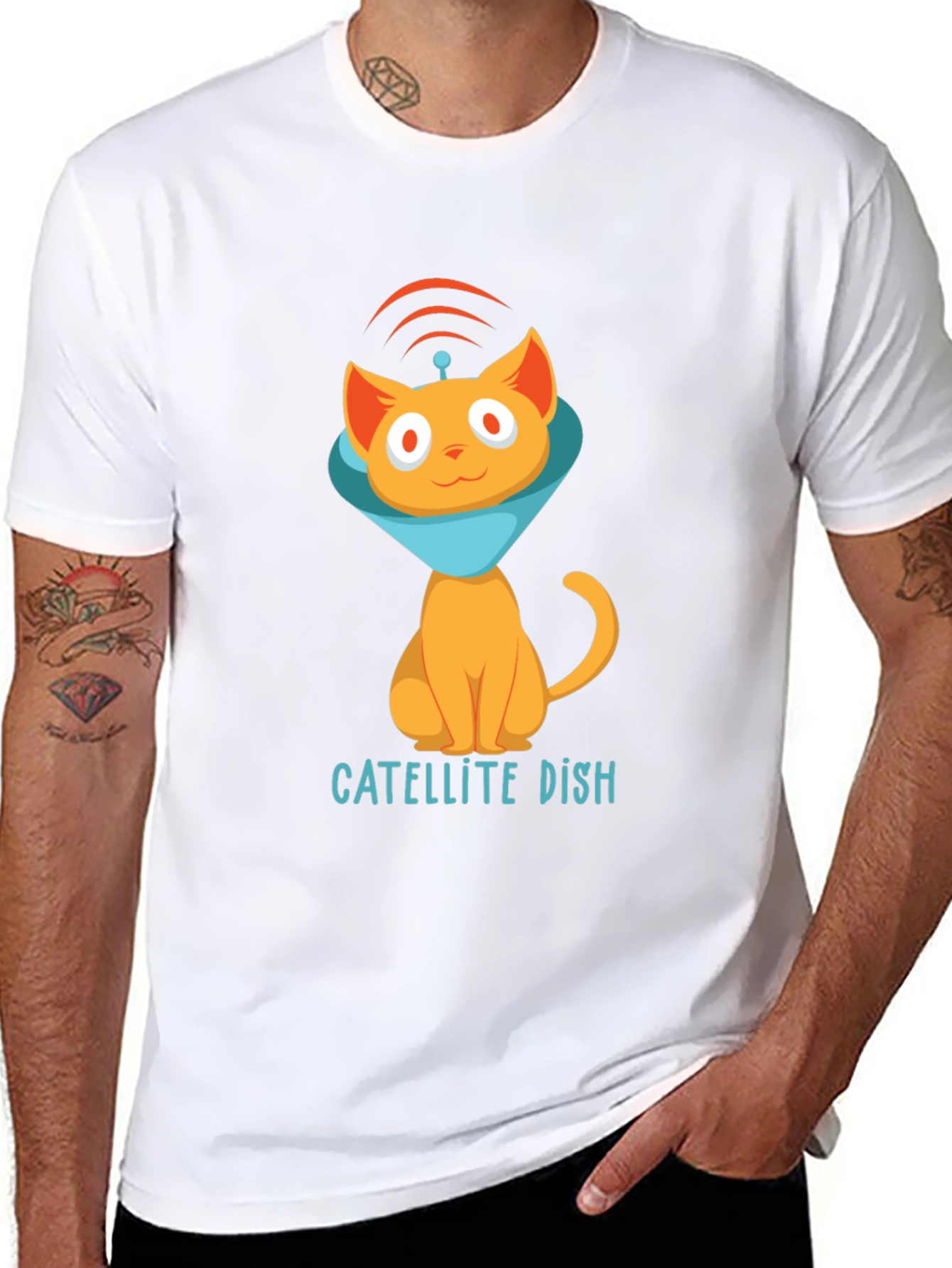 Satellite Dish Cat T-Shirt - Quirky Graphic Tee