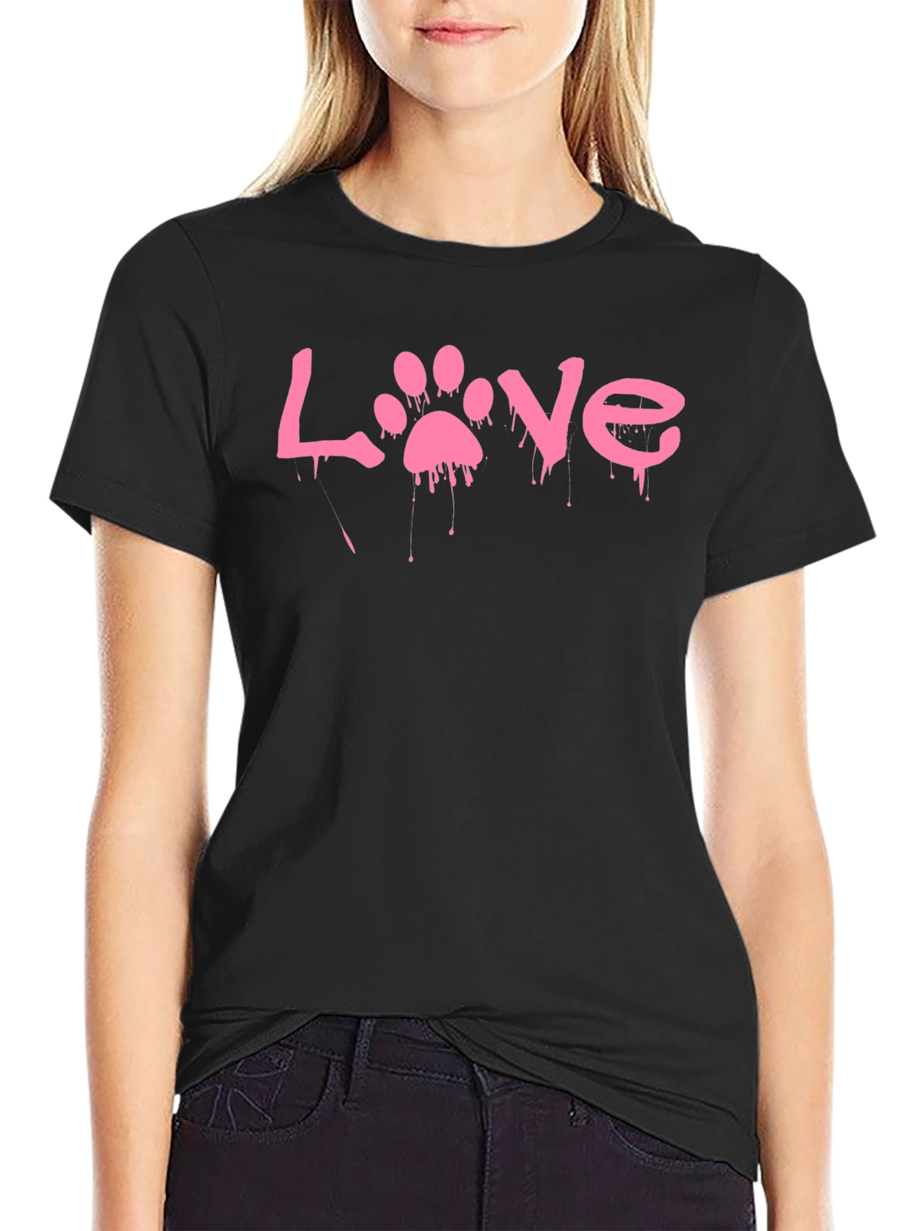 Love Paw Print Black T-Shirt
