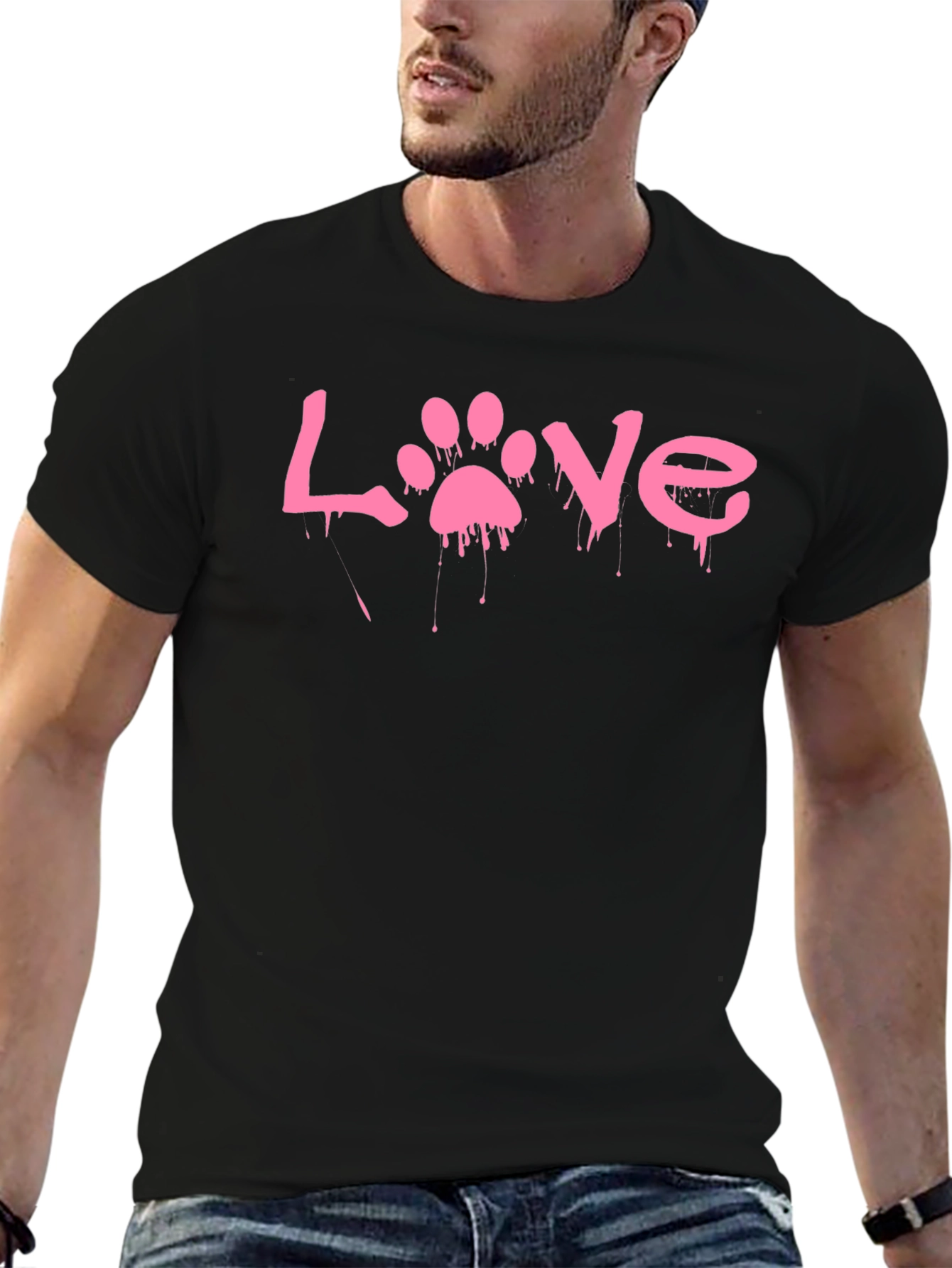 Love Paw Print Black T-Shirt