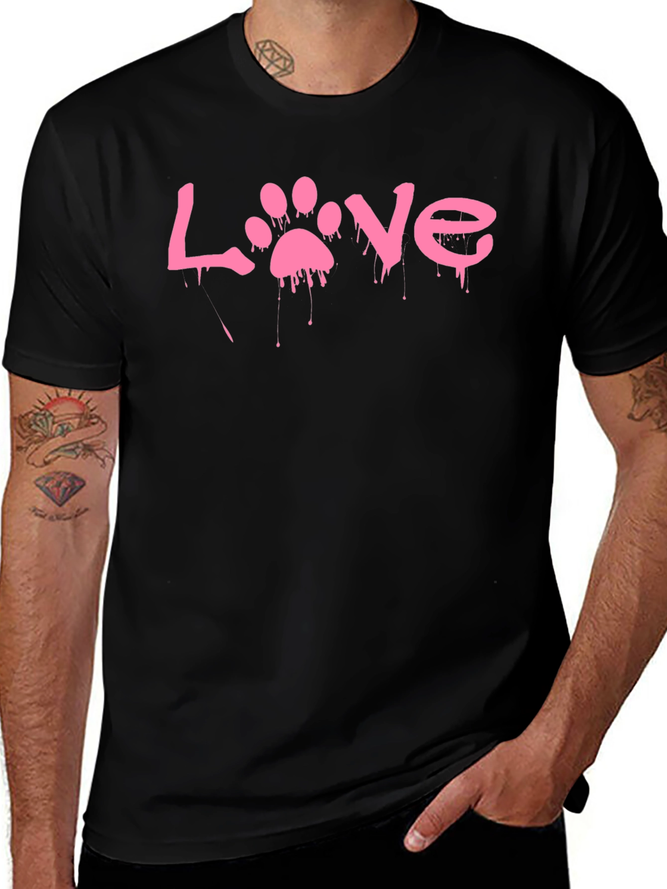 Love Paw Print Black T-Shirt