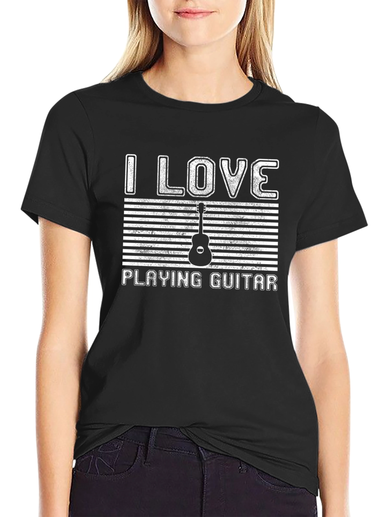 I Love Playing Guitar Black T-Shirt