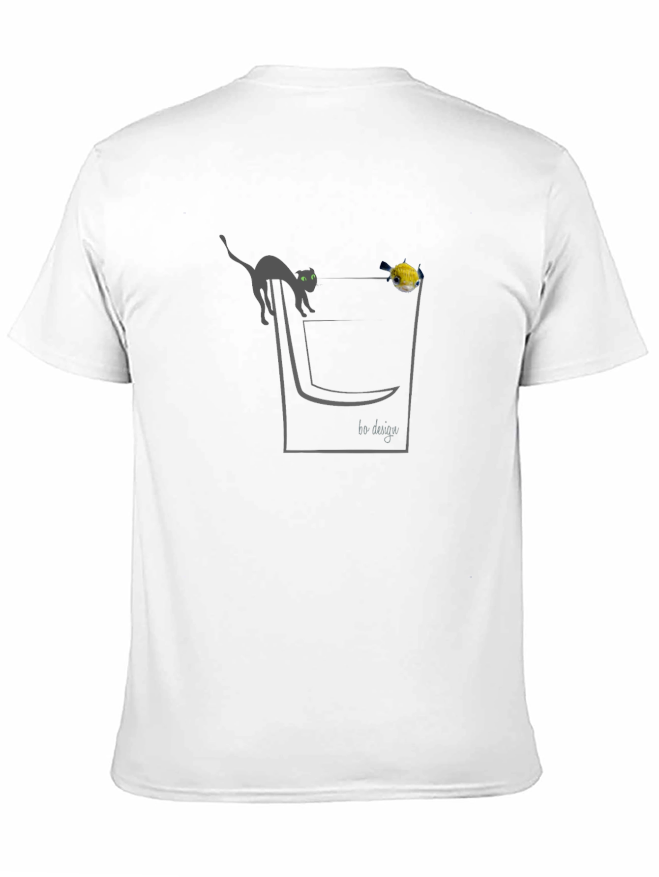 Cat & Fish Pocket Graphic T-Shirt - Black