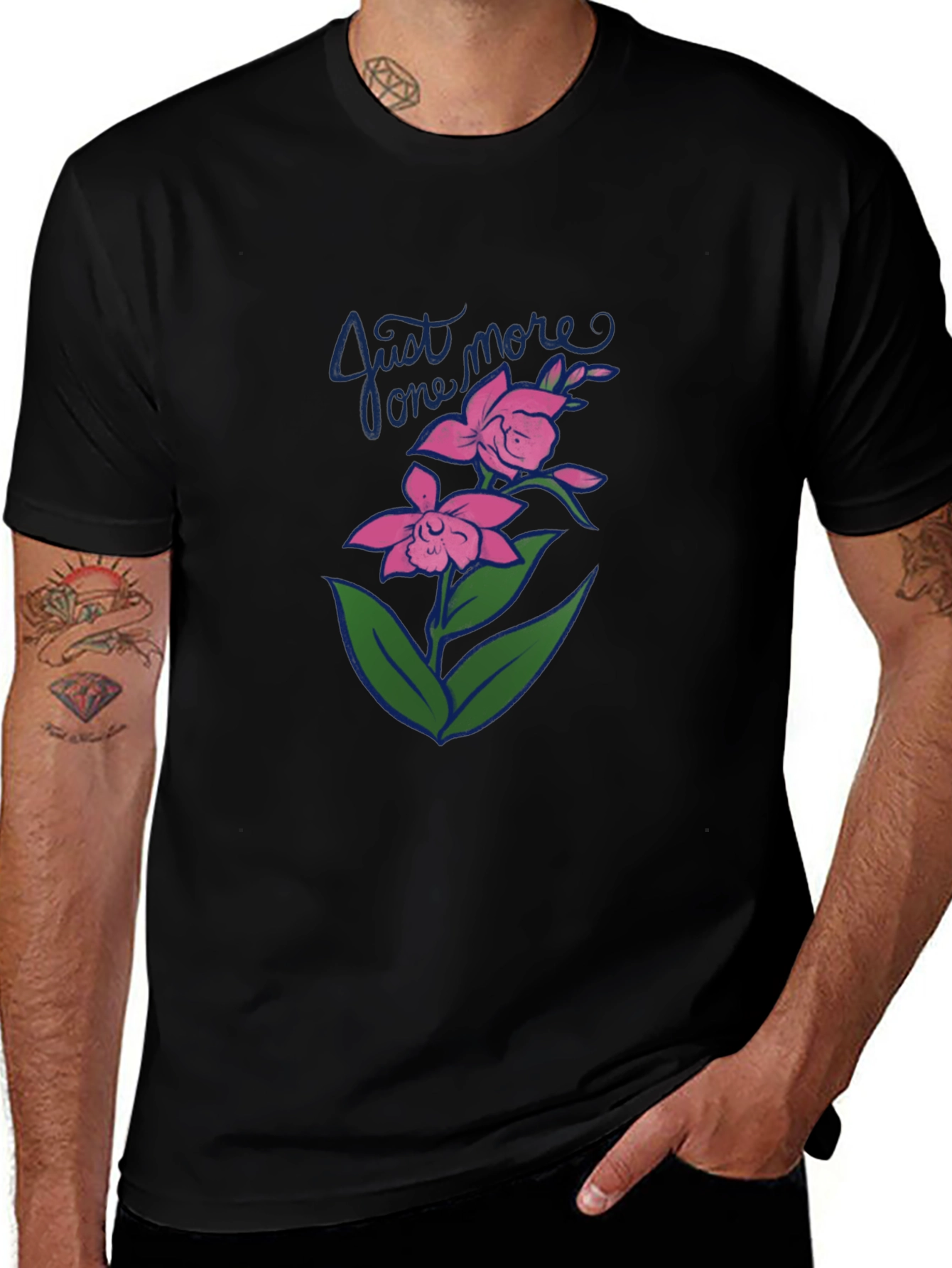Just One More Floral Black T-Shirt