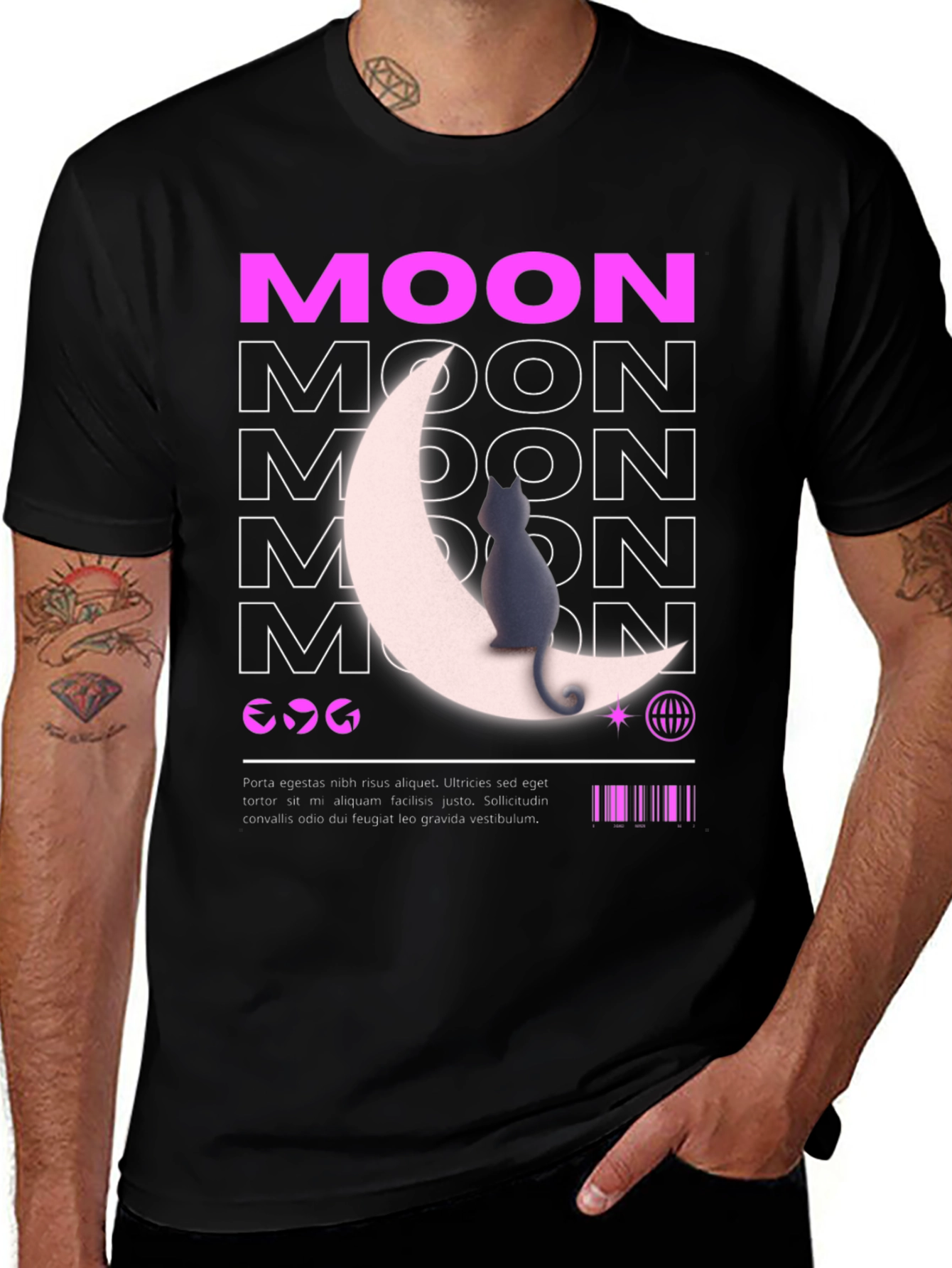 Moon Cat Graphic T-Shirt - Stylish Black Tee