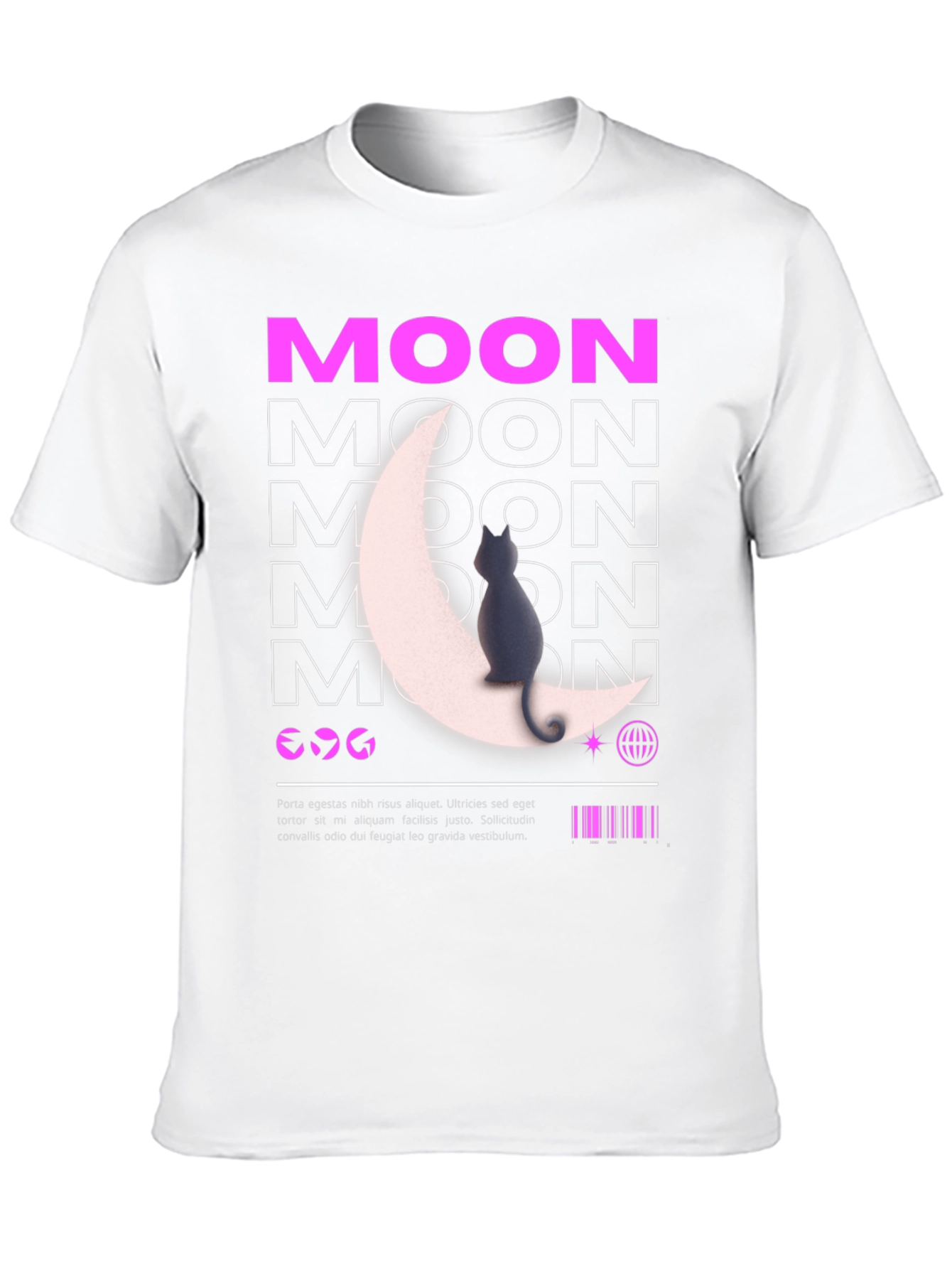 Moon Cat Graphic T-Shirt - Stylish Black Tee