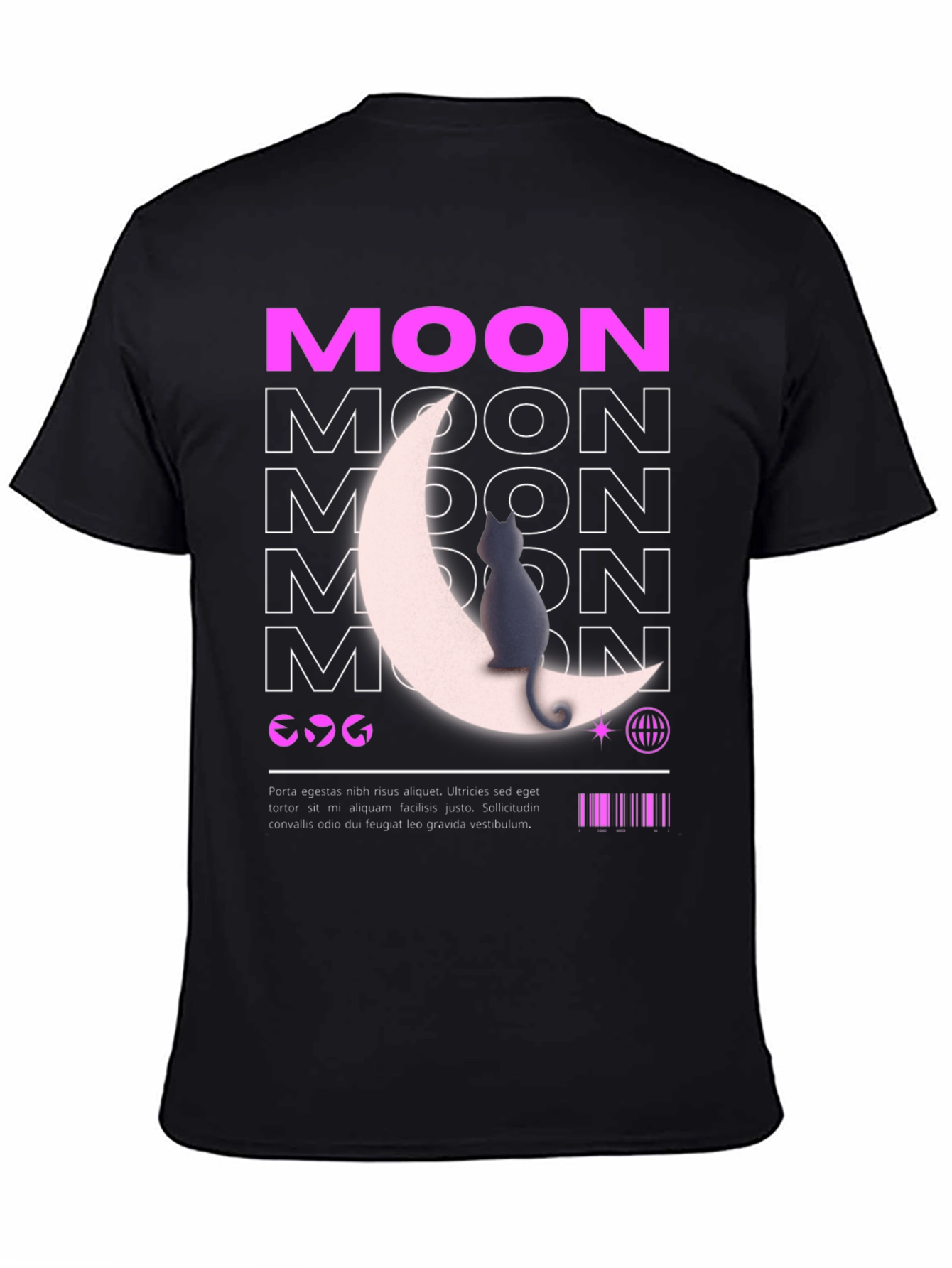 Moon Cat Graphic T-Shirt - Stylish Black Tee