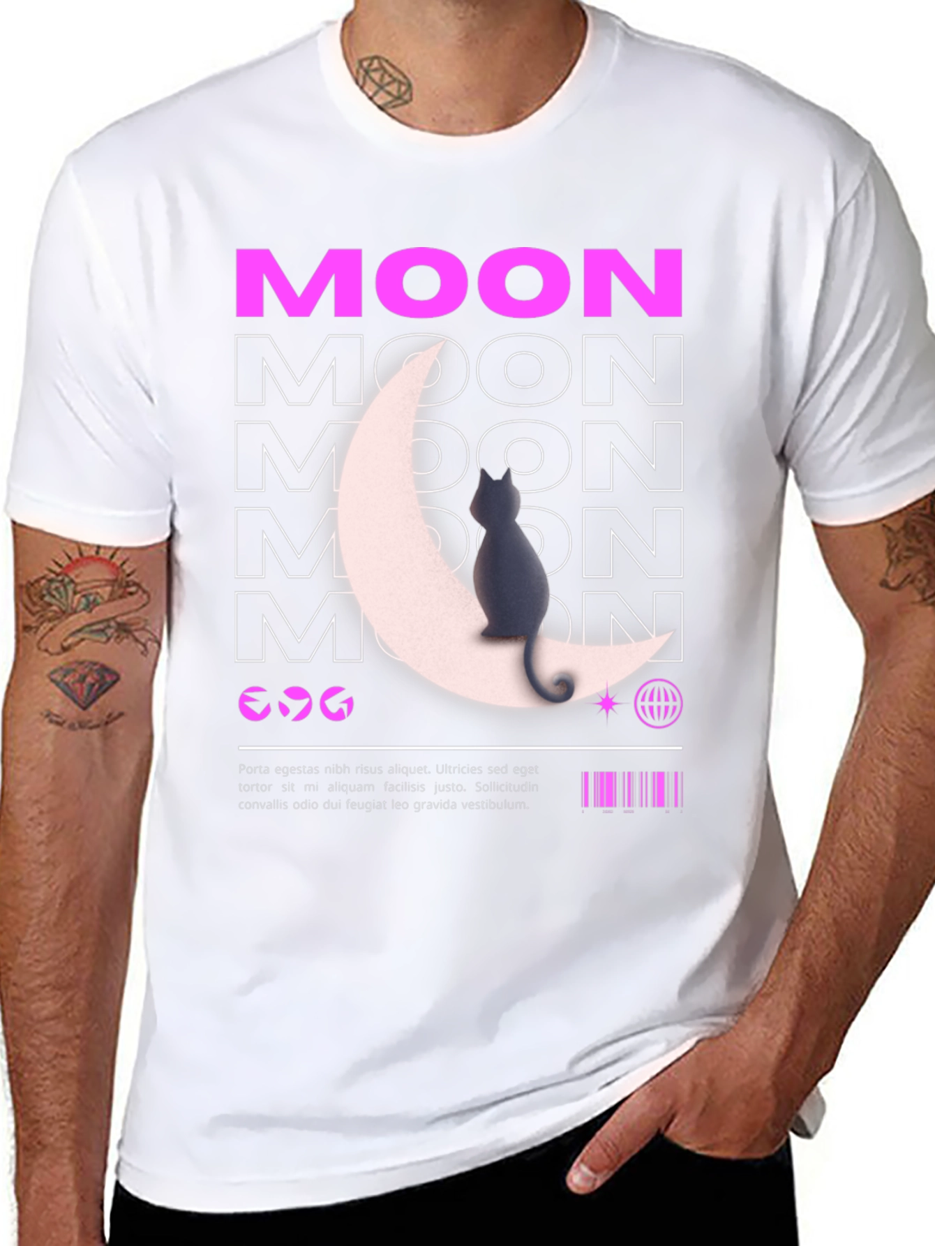 Moon Cat Graphic T-Shirt - Stylish Black Tee