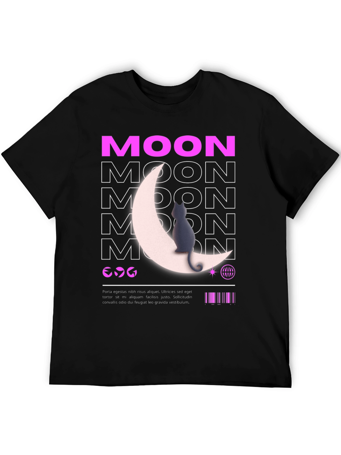 Moon Cat Graphic T-Shirt - Stylish Black Tee