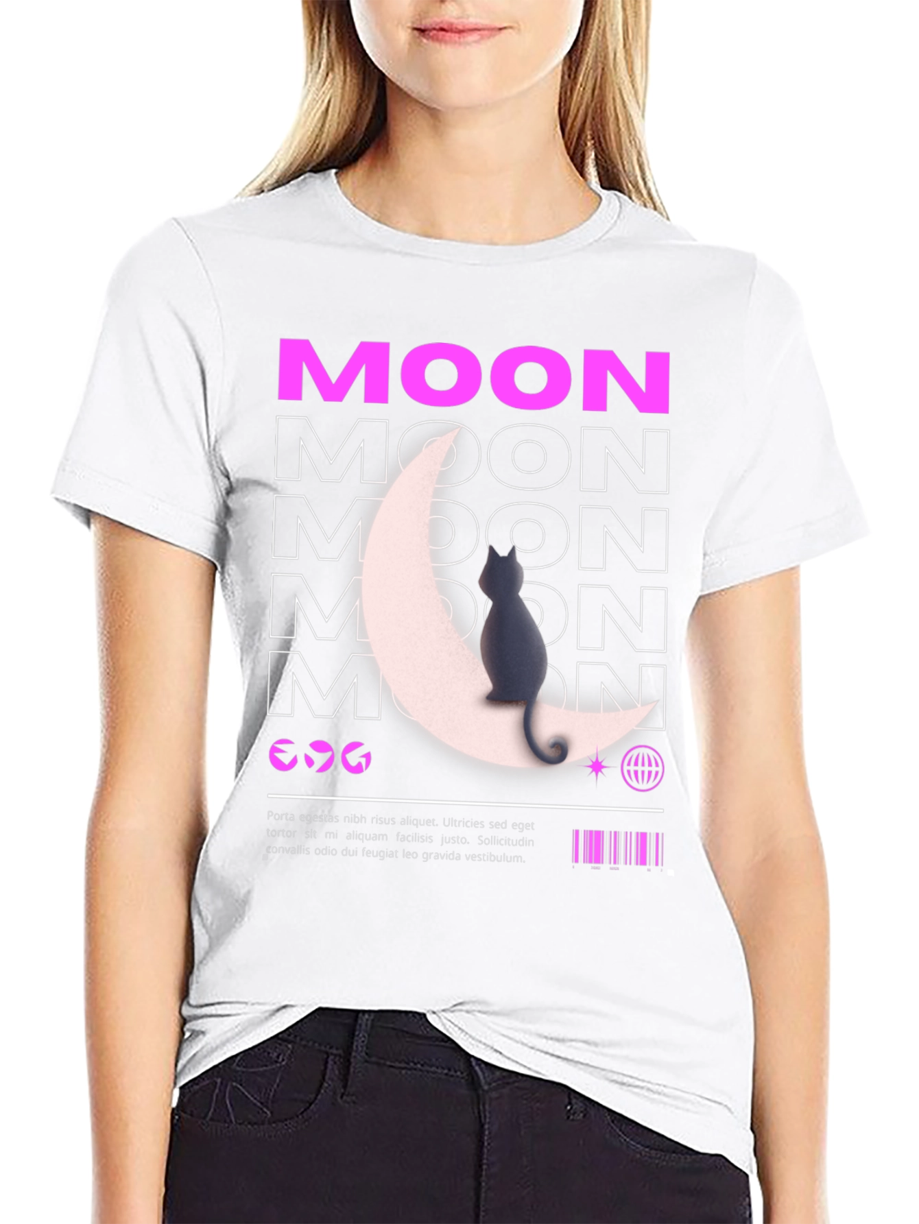 Moon Cat Graphic T-Shirt - Stylish Black Tee