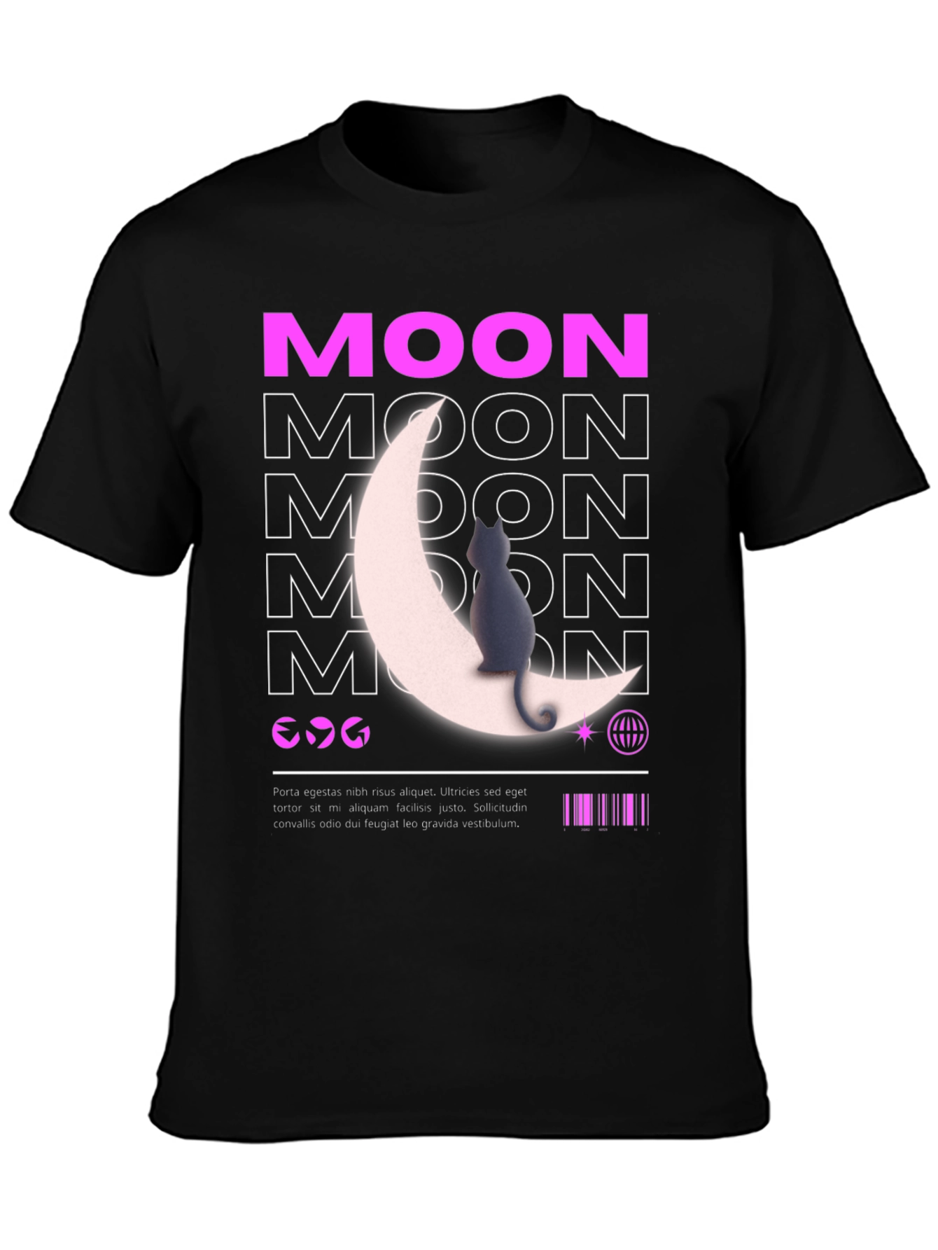 Moon Cat Graphic T-Shirt - Stylish Black Tee