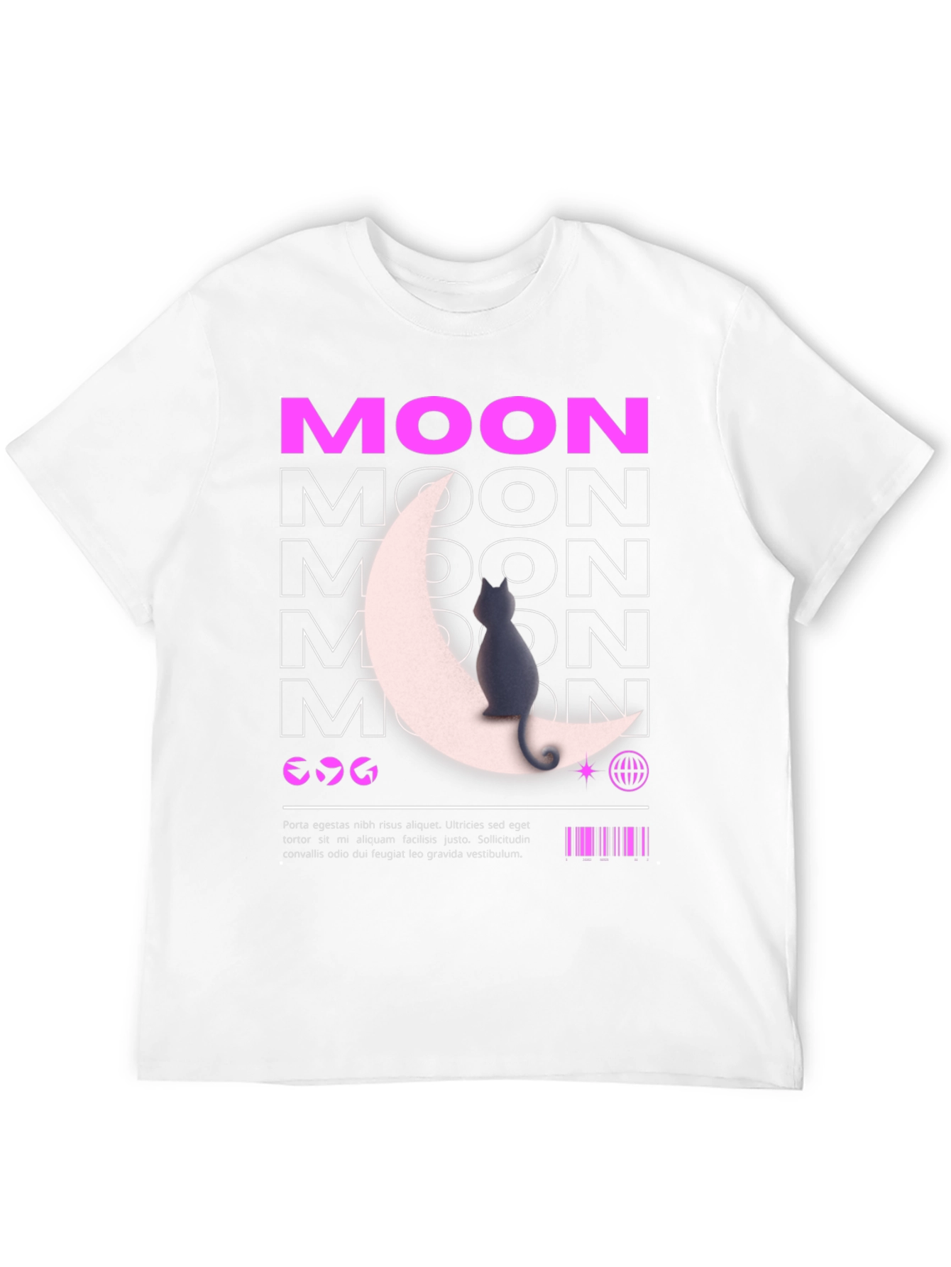 Moon Cat Graphic T-Shirt - Stylish Black Tee