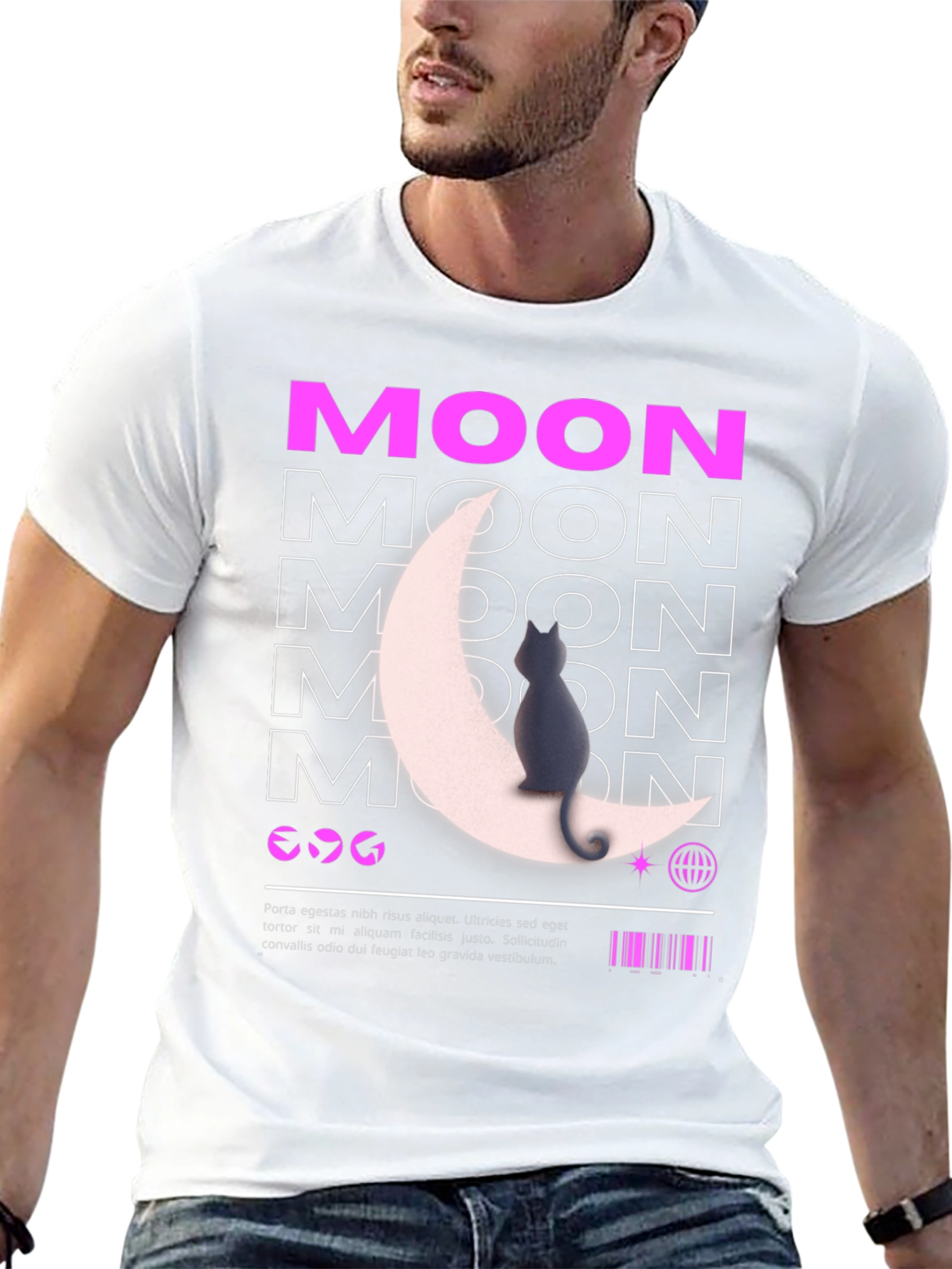 Moon Cat Graphic T-Shirt - Stylish Black Tee