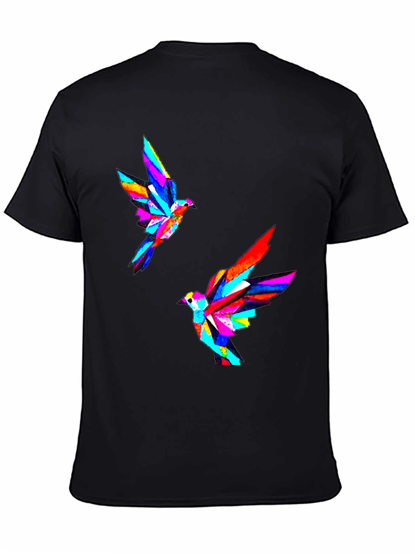 Geometric Bird Print Black T-Shirt