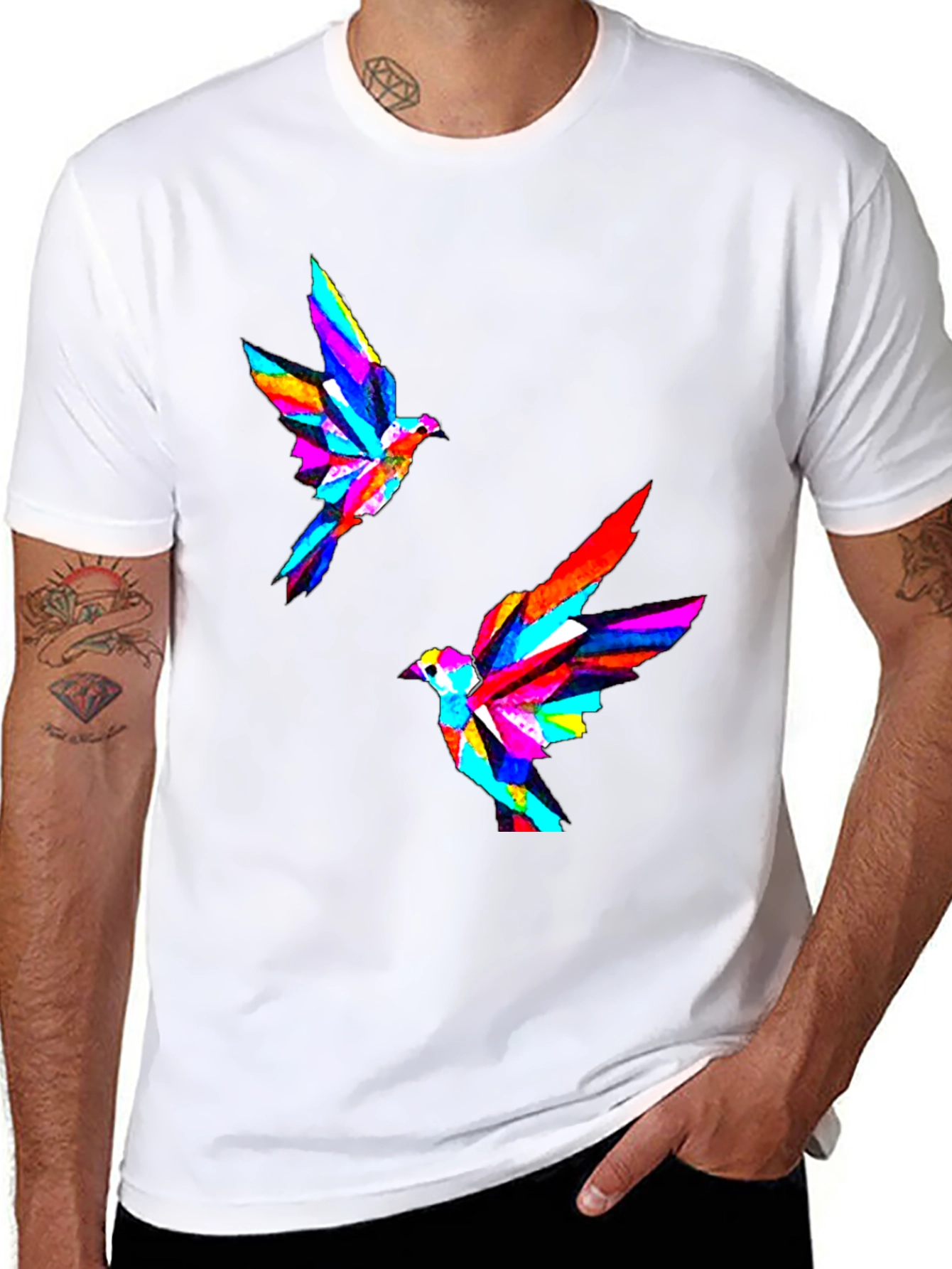 Geometric Bird Print Black T-Shirt