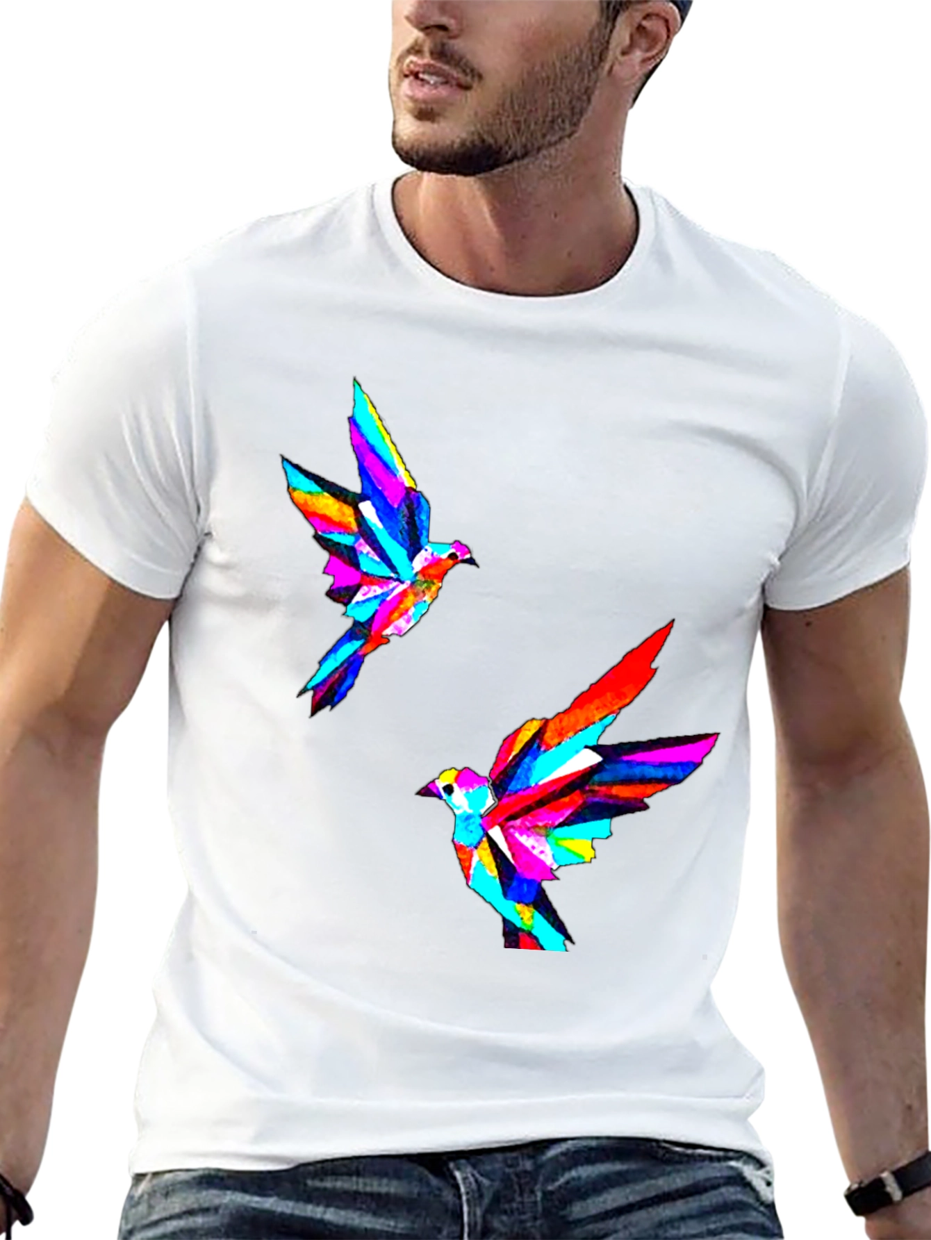 Geometric Bird Print Black T-Shirt