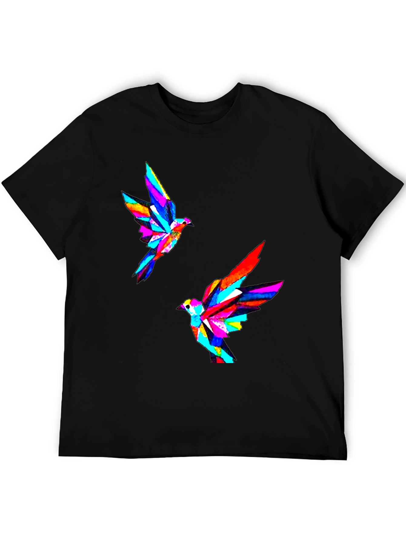 Geometric Bird Print Black T-Shirt