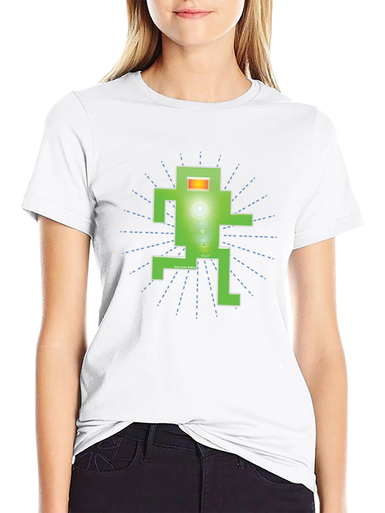 Funky Green Robot Graphic T-Shirt - Black
