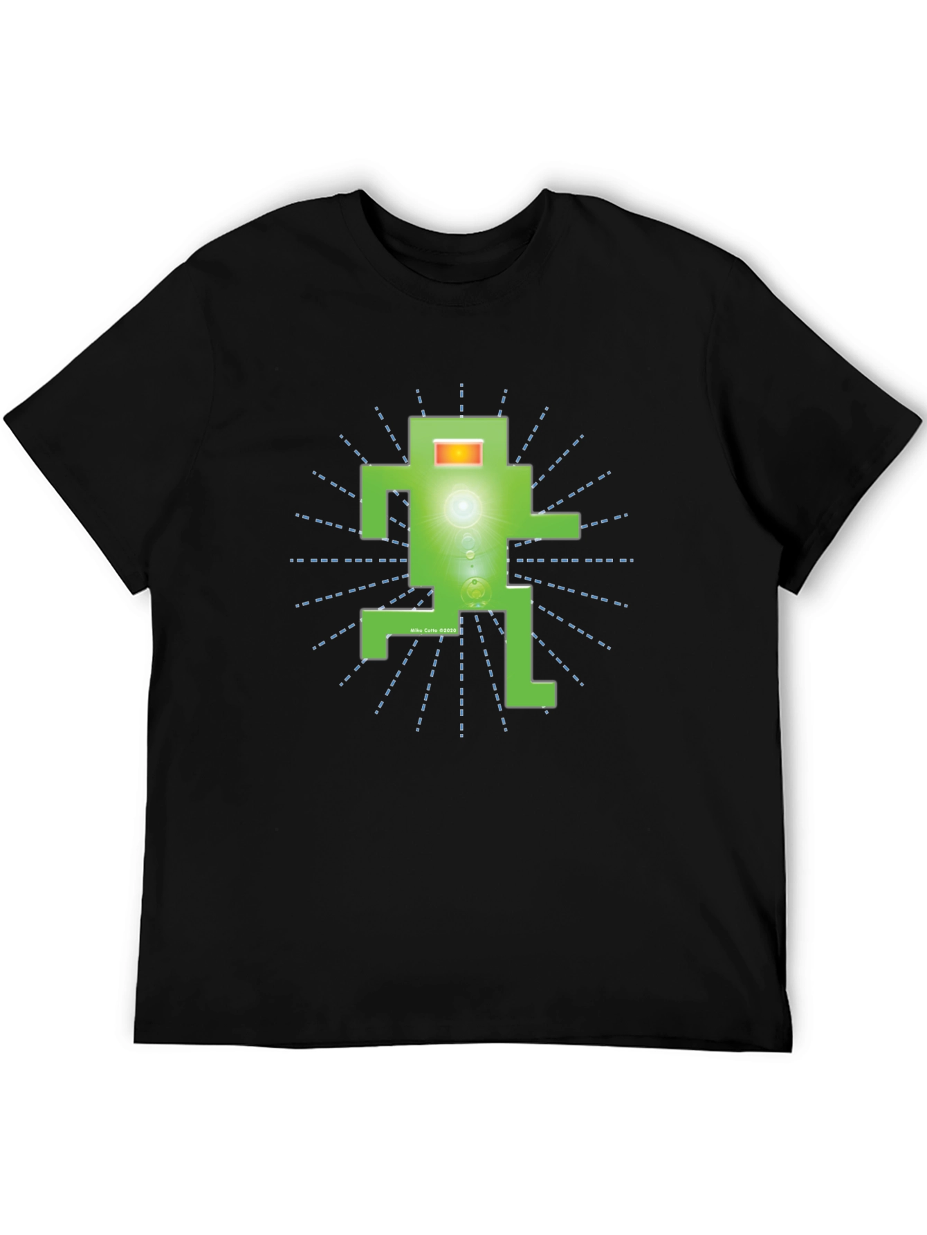 Funky Green Robot Graphic T-Shirt - Black