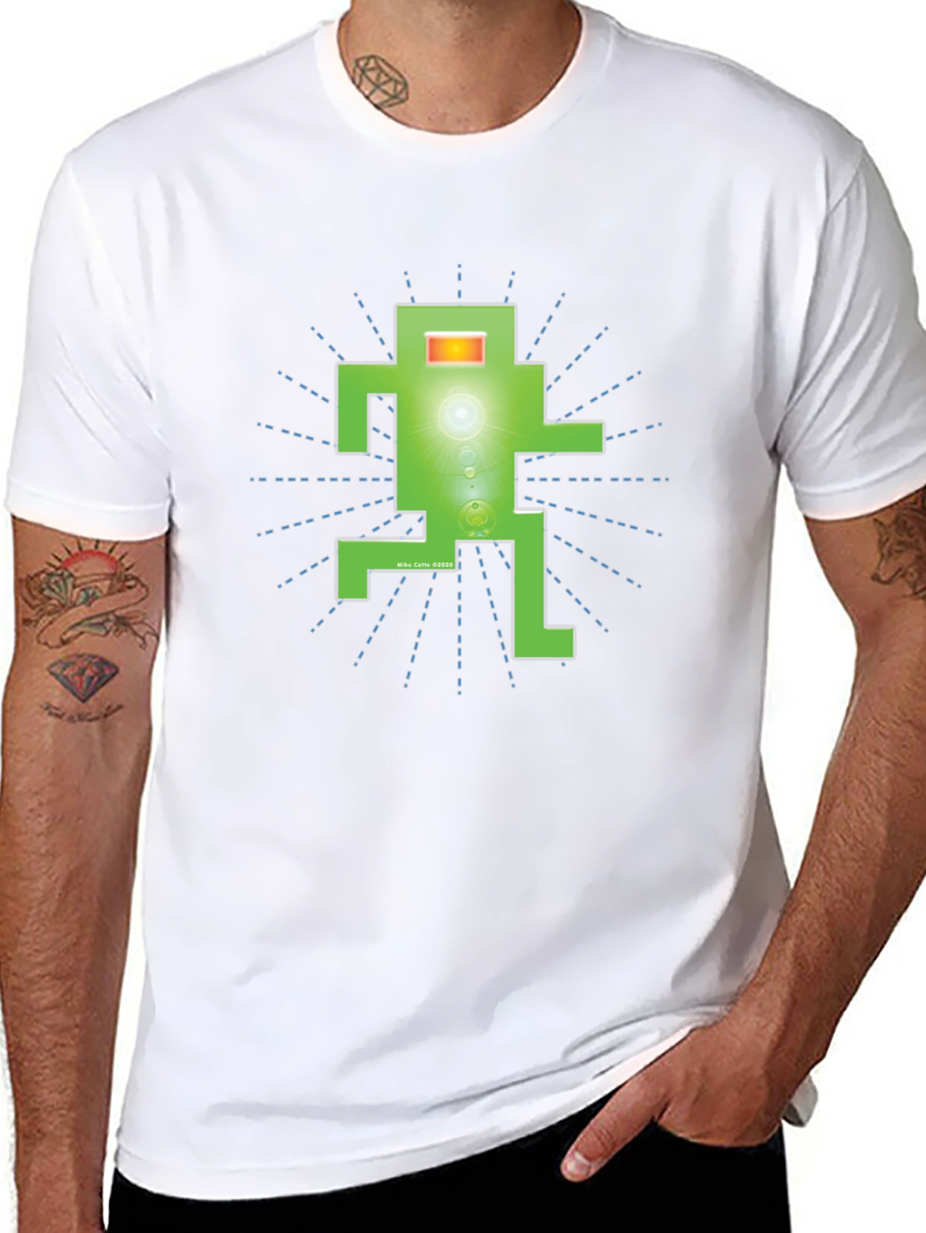Funky Green Robot Graphic T-Shirt - Black