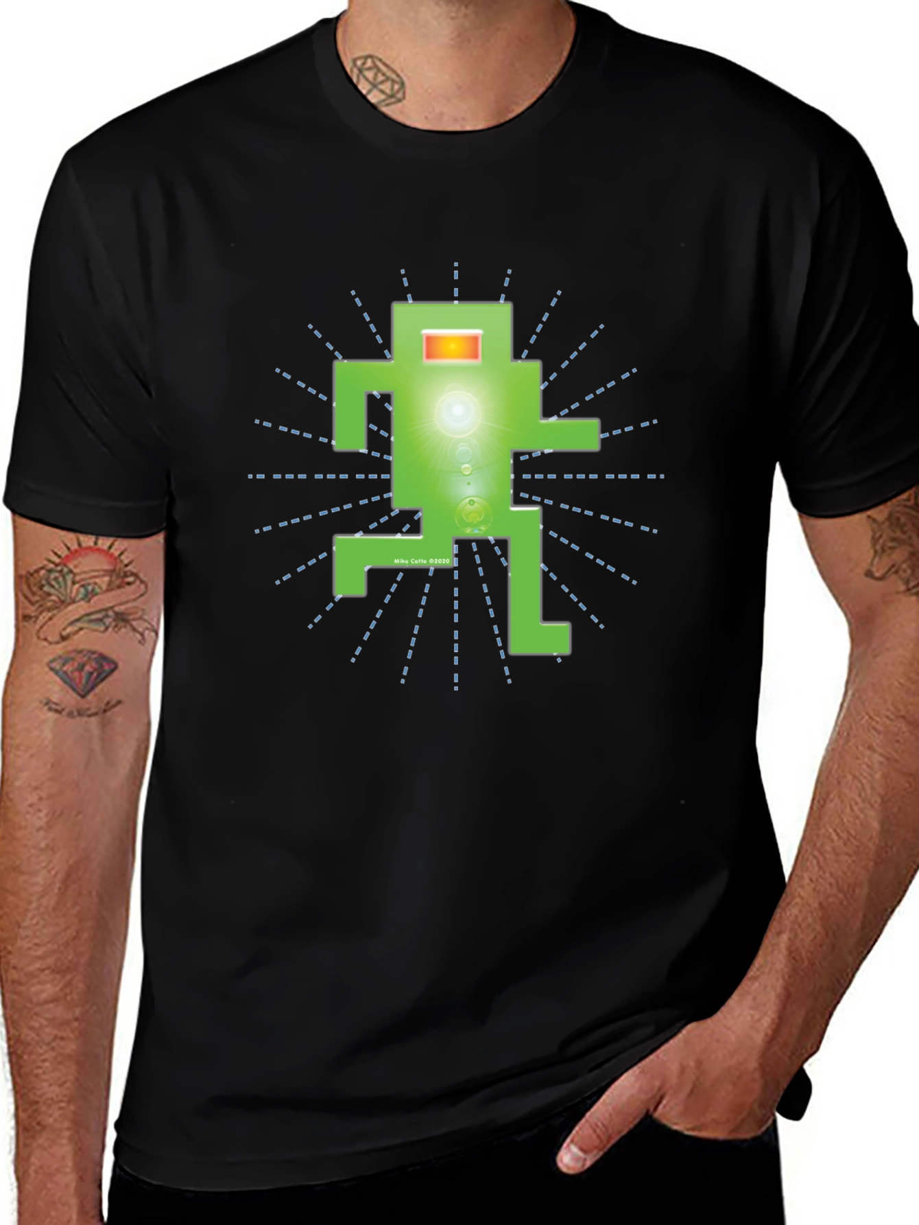 Funky Green Robot Graphic T-Shirt - Black