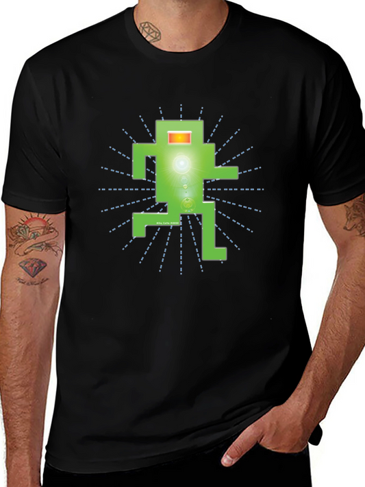 Funky Green Robot Graphic T-Shirt - Black