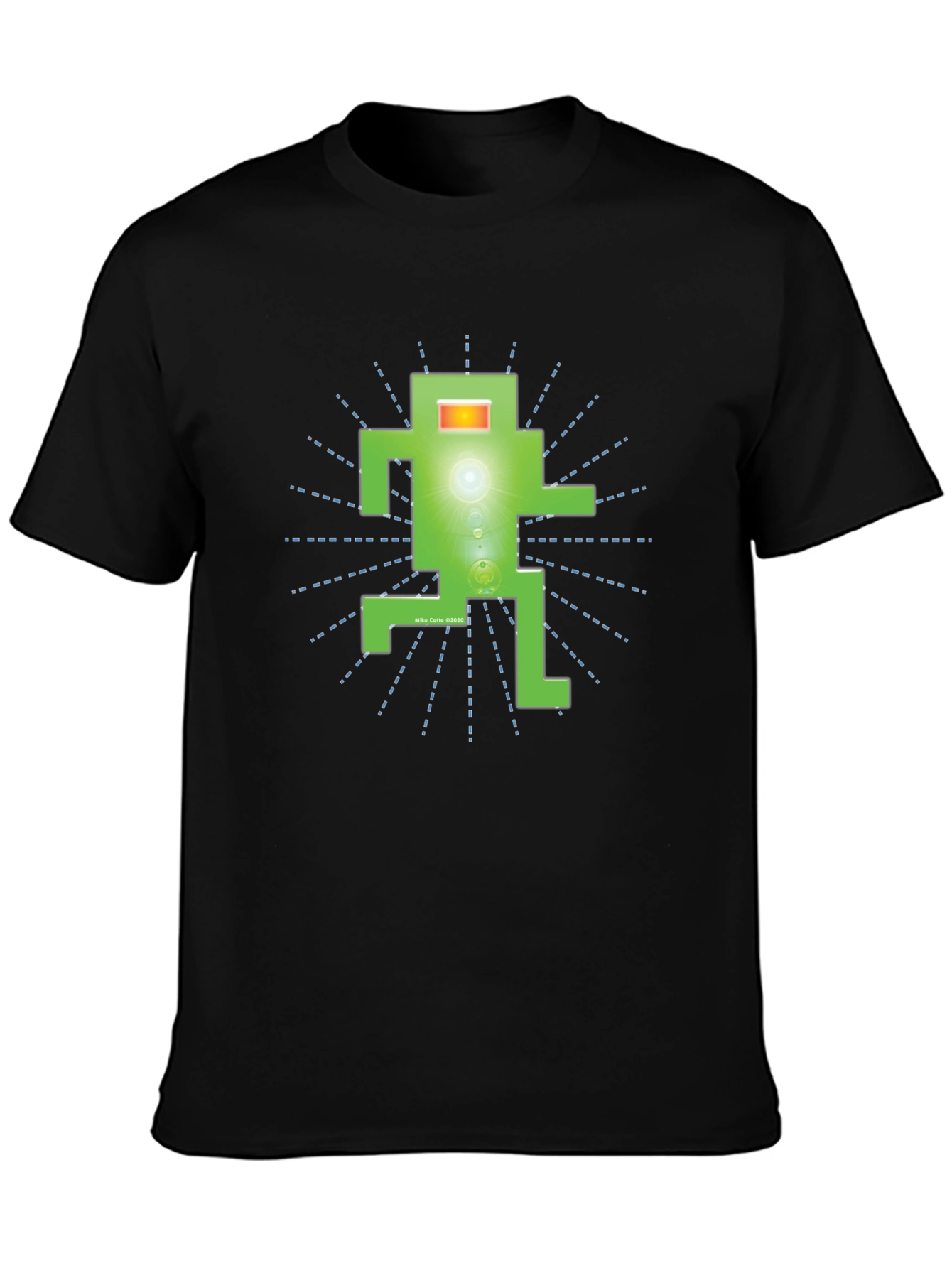 Funky Green Robot Graphic T-Shirt - Black