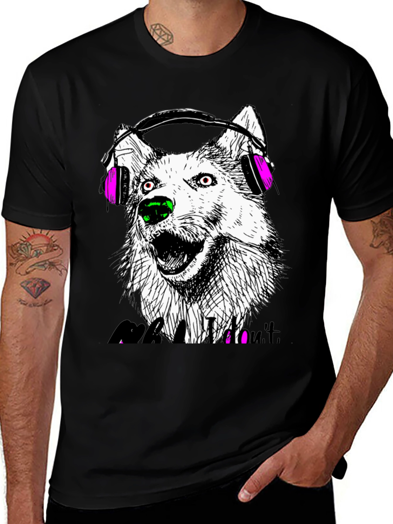 Wolf Headphone Graphic Tee - Black
