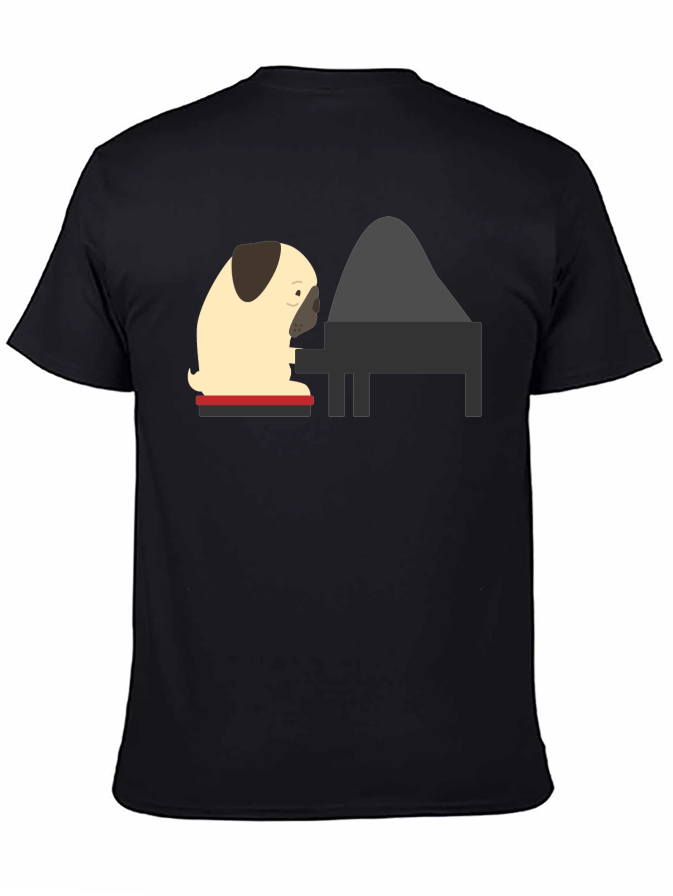 Pug Playing Piano Black T-Shirt
