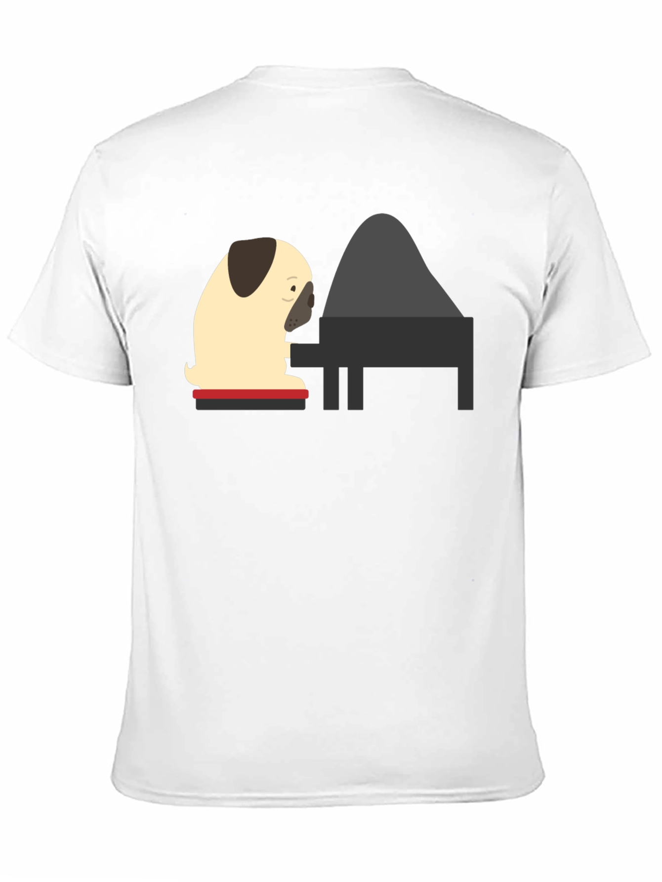 Pug Playing Piano Black T-Shirt