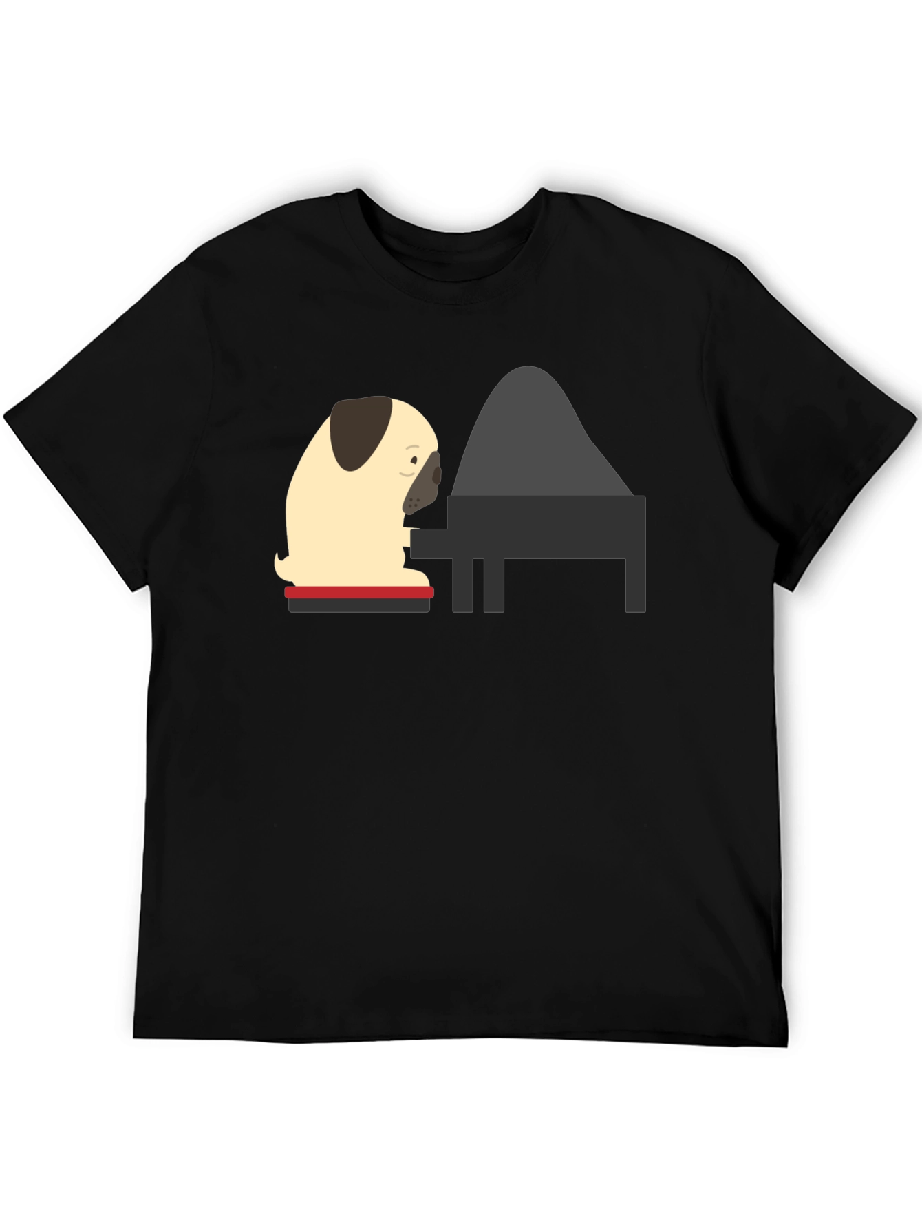 Pug Playing Piano Black T-Shirt