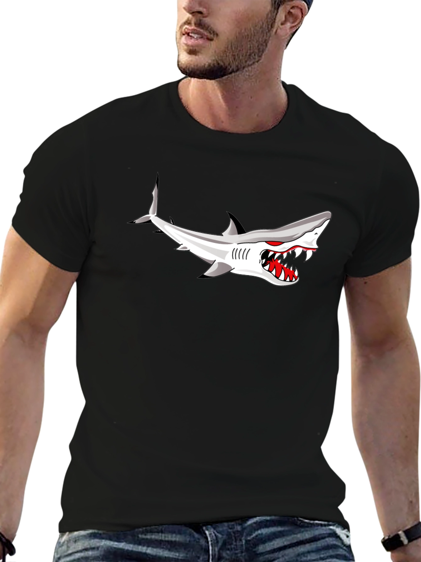 Shark Graphic Print Black T-Shirt