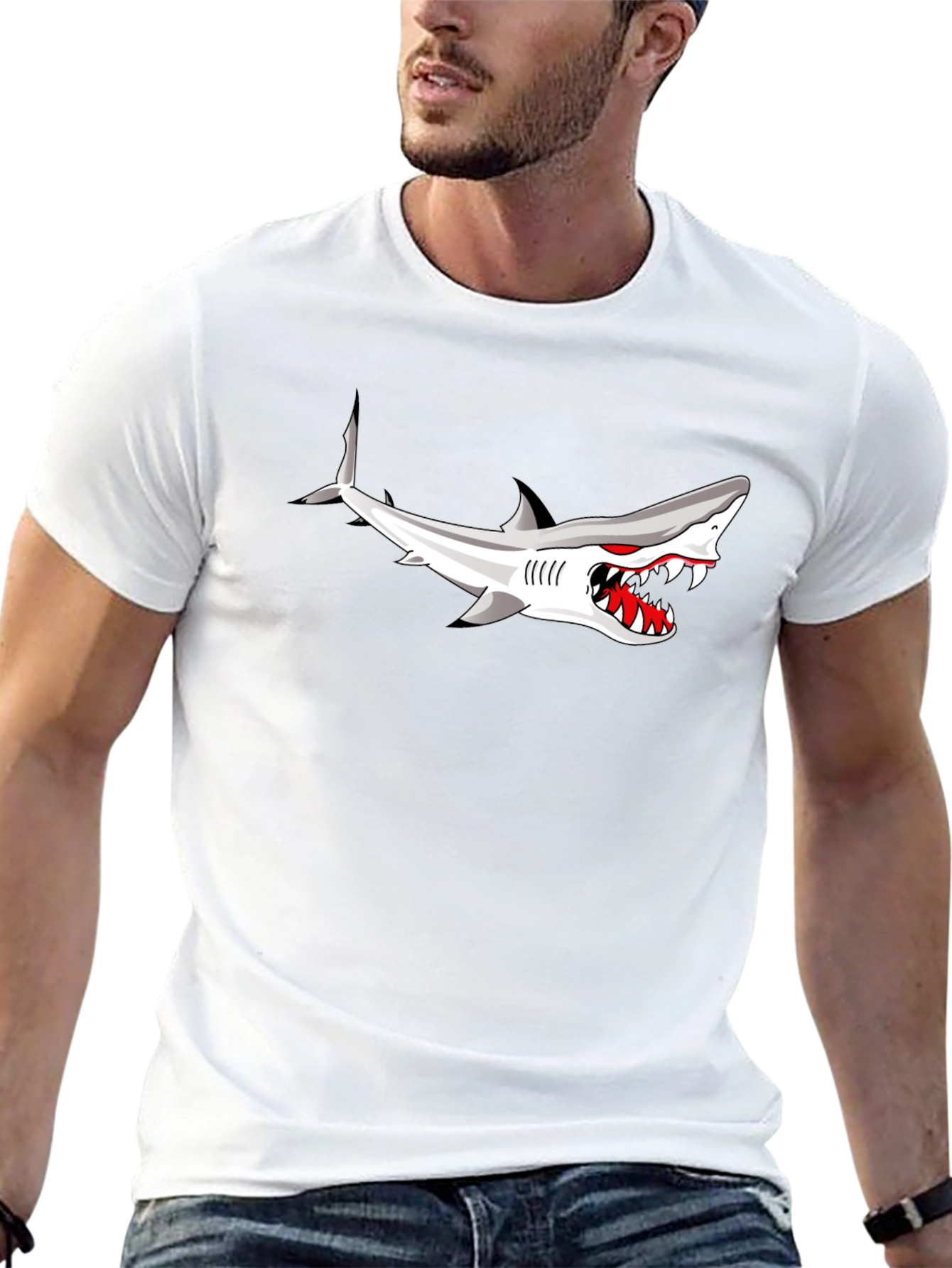 Shark Graphic Print Black T-Shirt