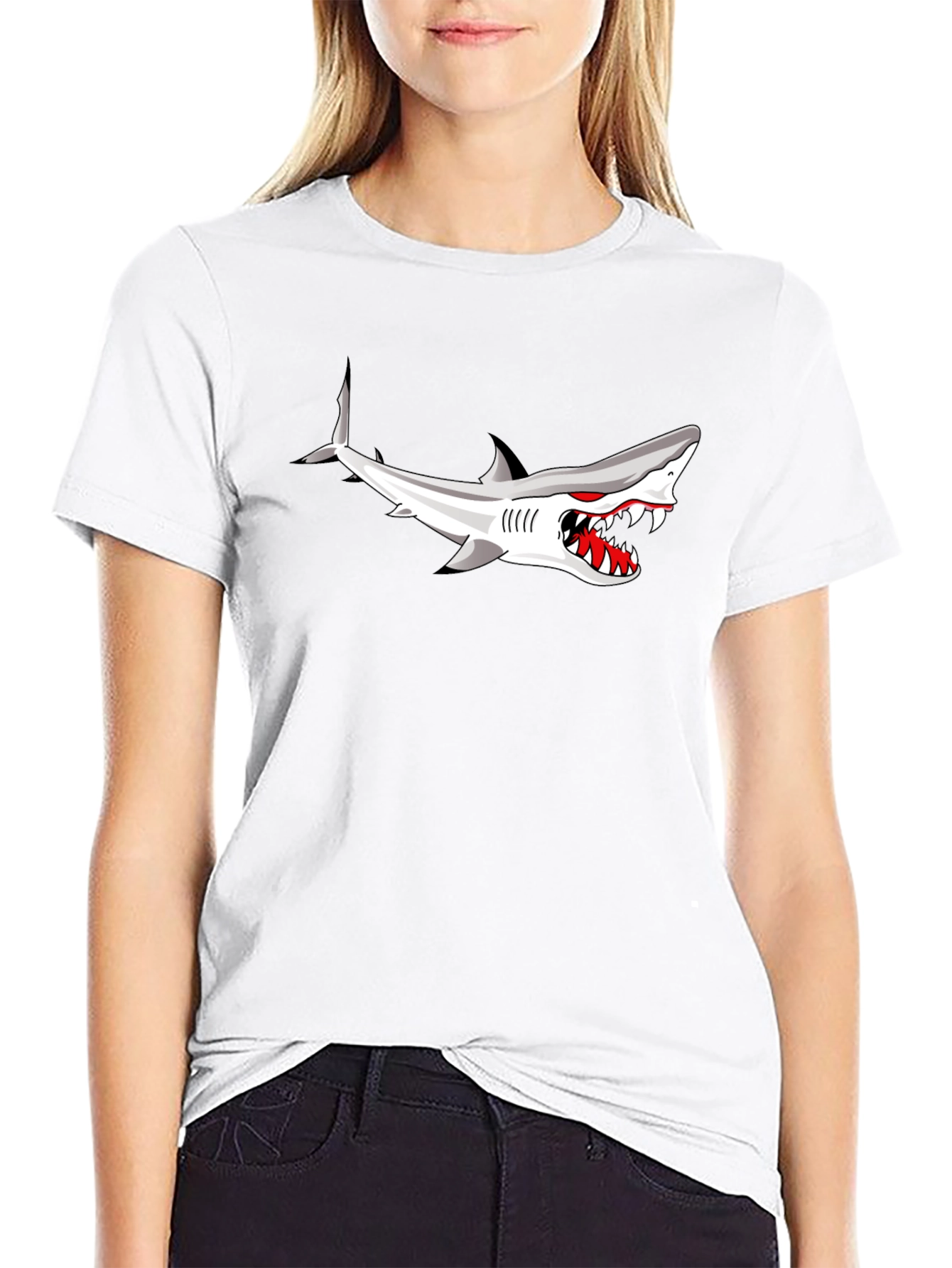 Shark Graphic Print Black T-Shirt