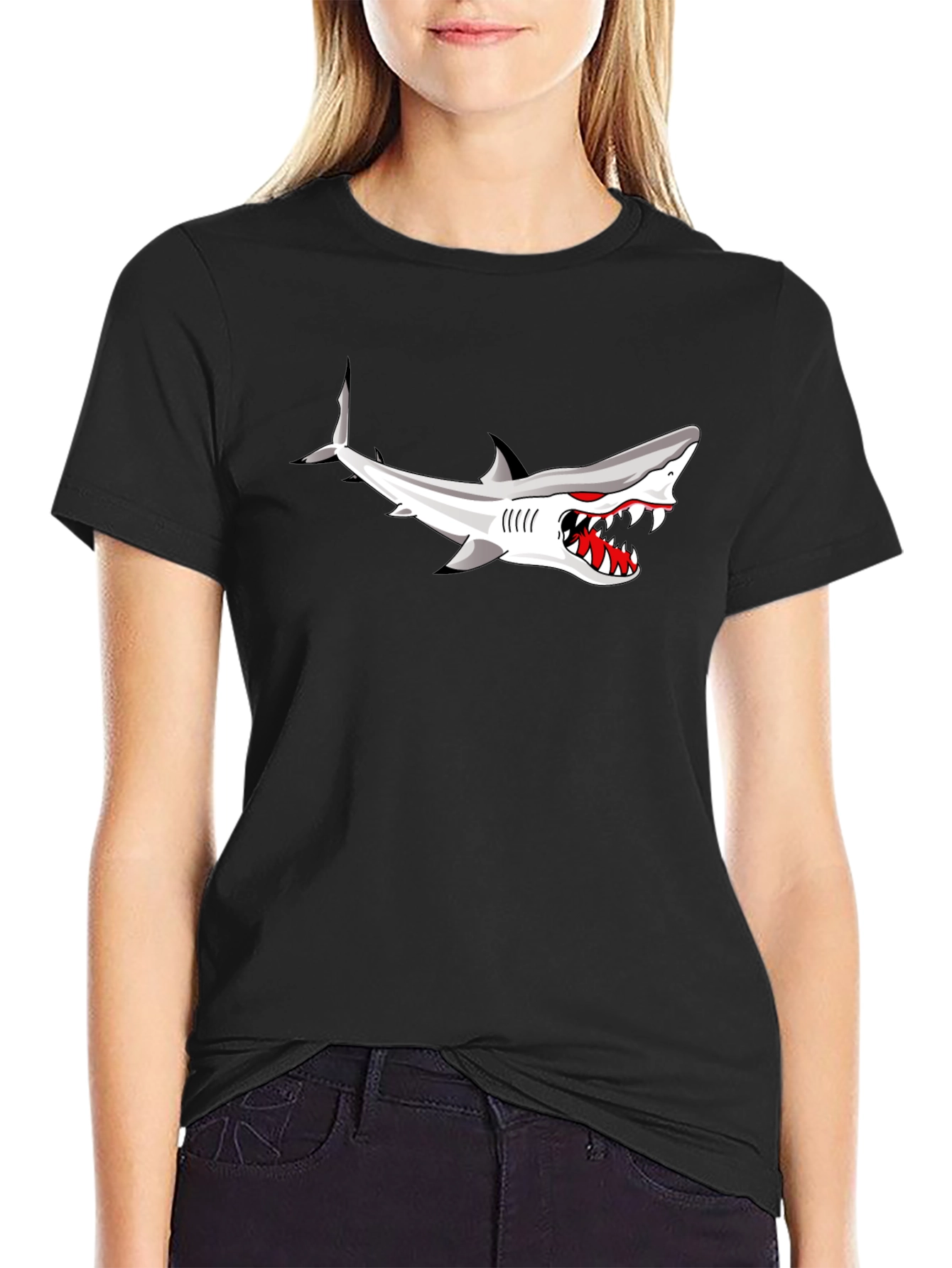 Shark Graphic Print Black T-Shirt