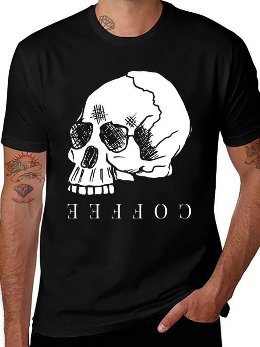 Coffee Skull Graphic Tee - Black Cotton T-Shirt