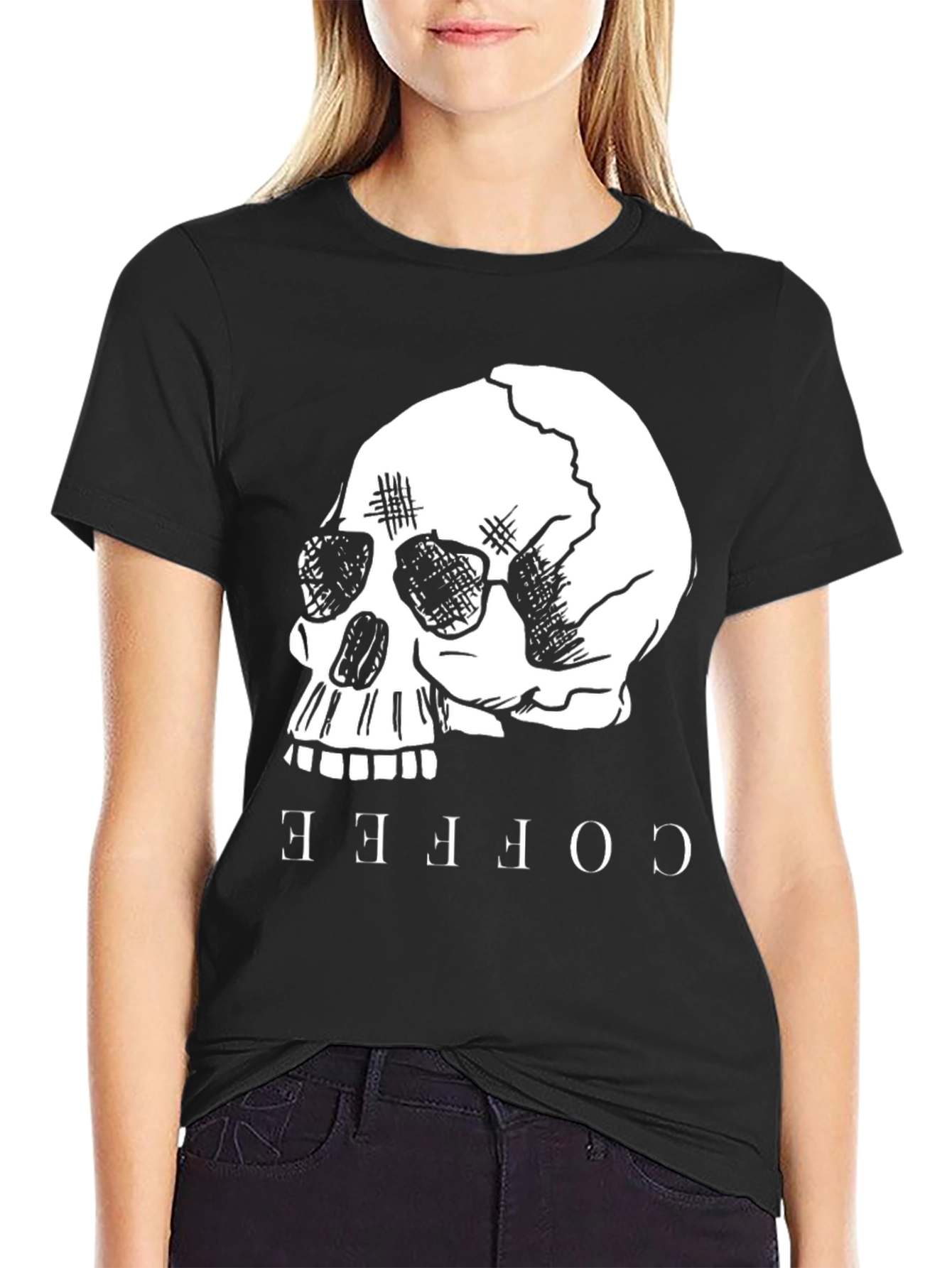 Coffee Skull Graphic Tee - Black Cotton T-Shirt