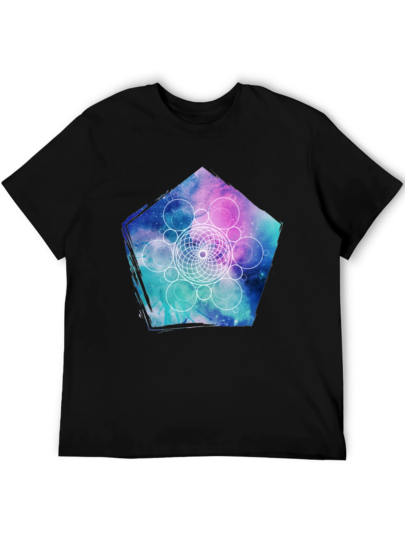 Geometric Galaxy Print Black T-Shirt