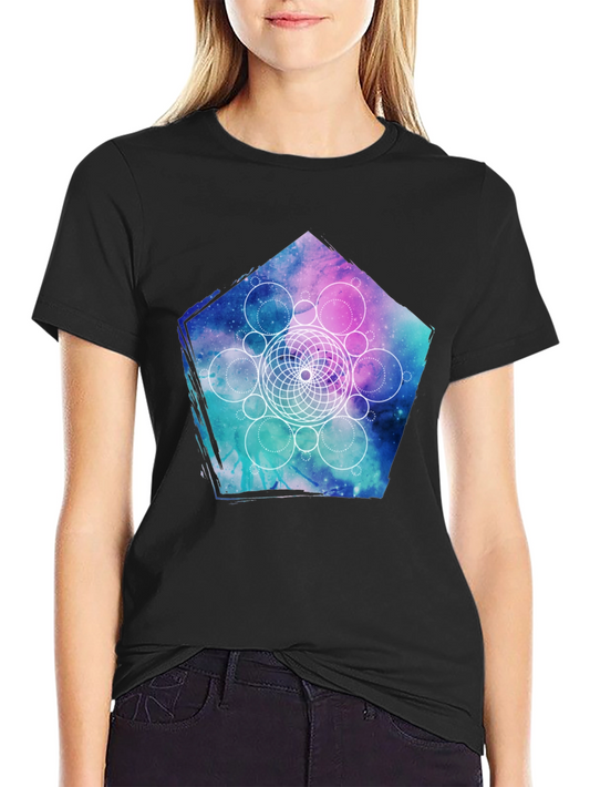 Geometric Galaxy Print Black T-Shirt