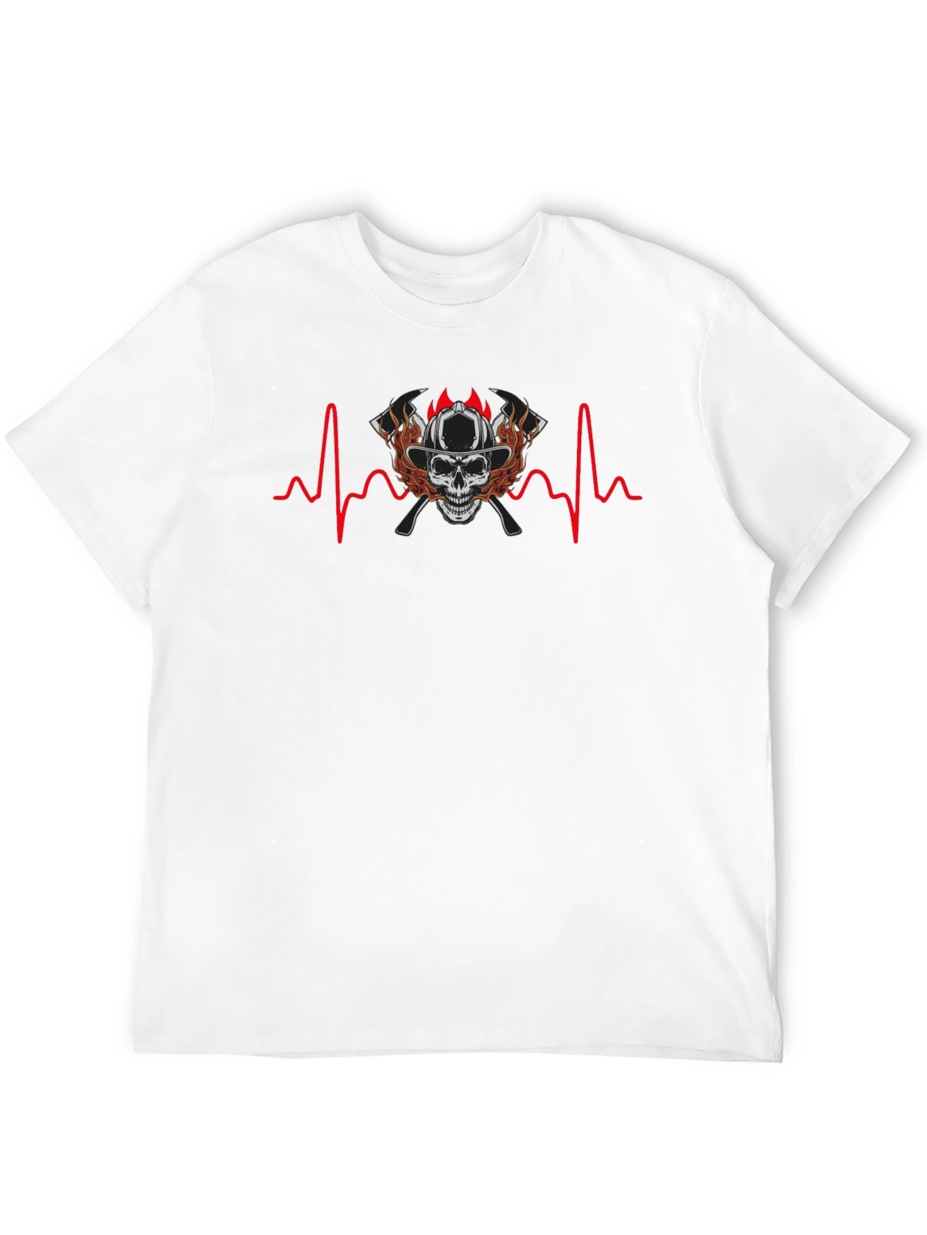 Firefighter Skull Heartbeat T-Shirt