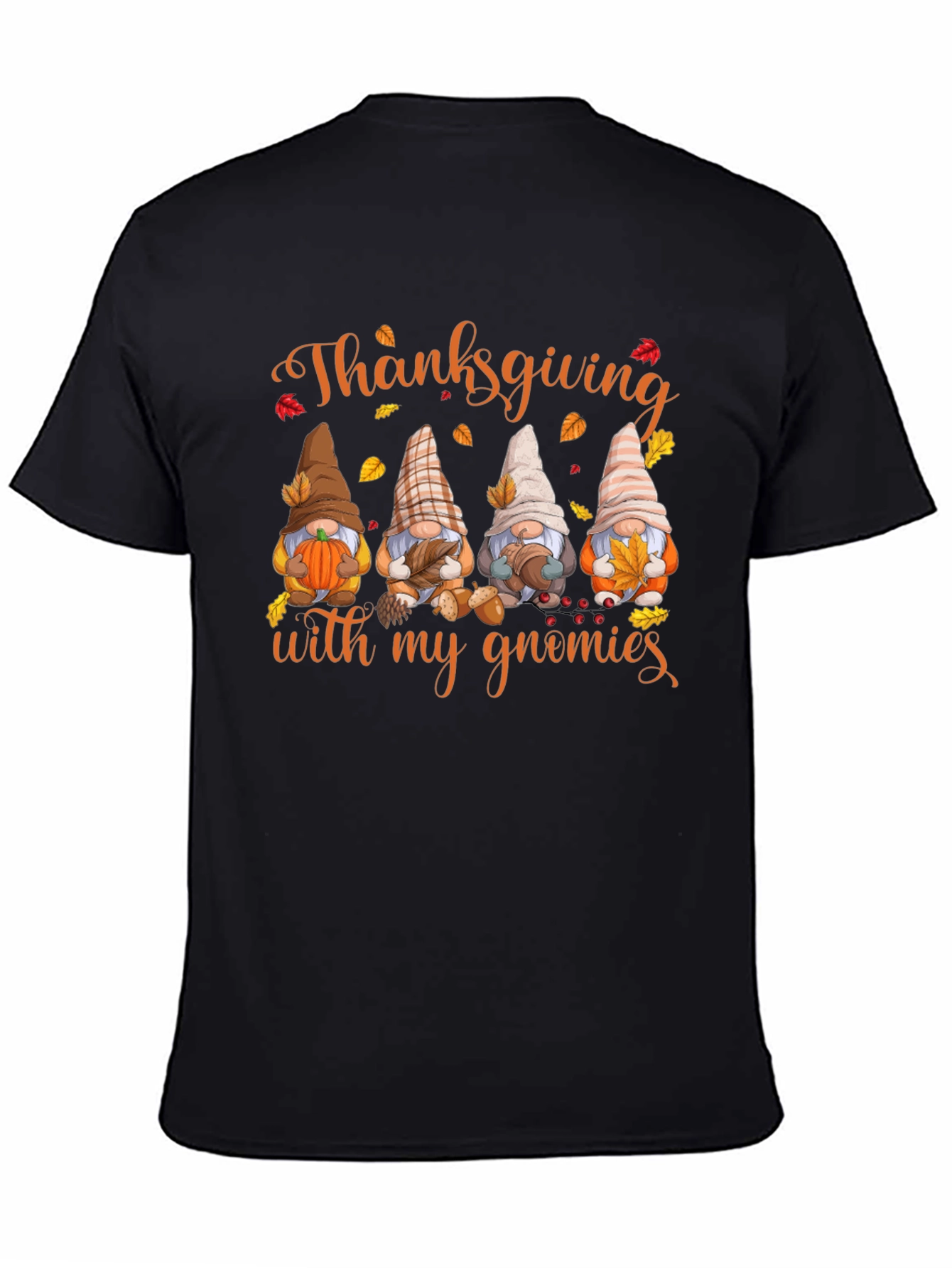 Thanksgiving Gnomies Black T-Shirt