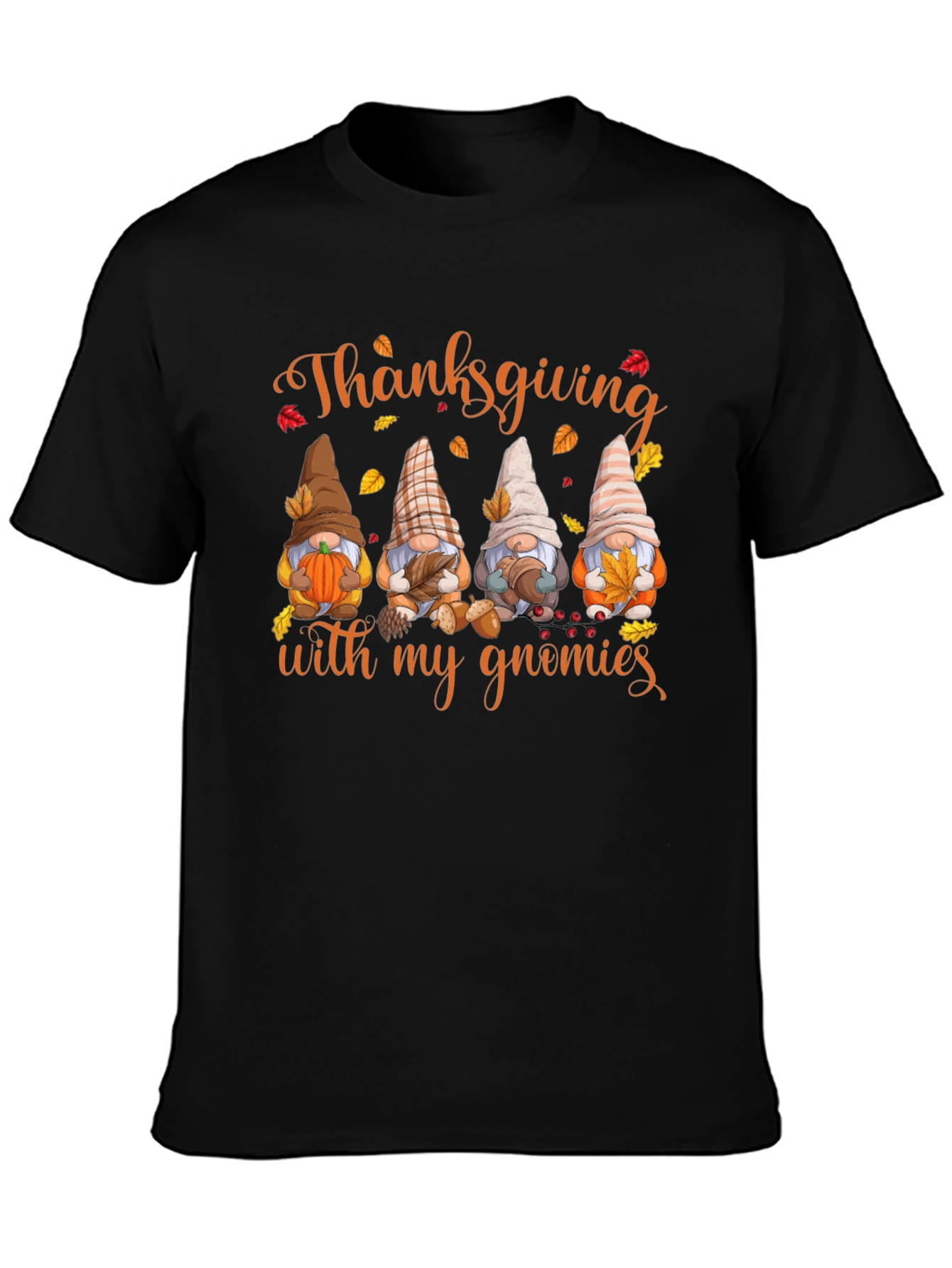 Thanksgiving Gnomies Black T-Shirt