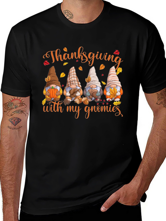 Thanksgiving Gnomies Black T-Shirt