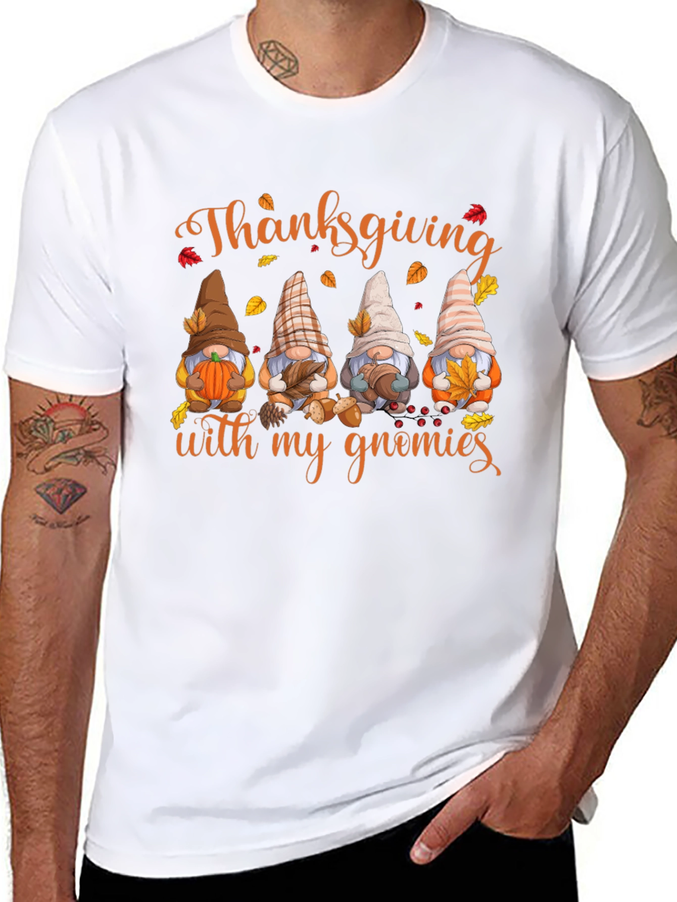 Thanksgiving Gnomies Black T-Shirt
