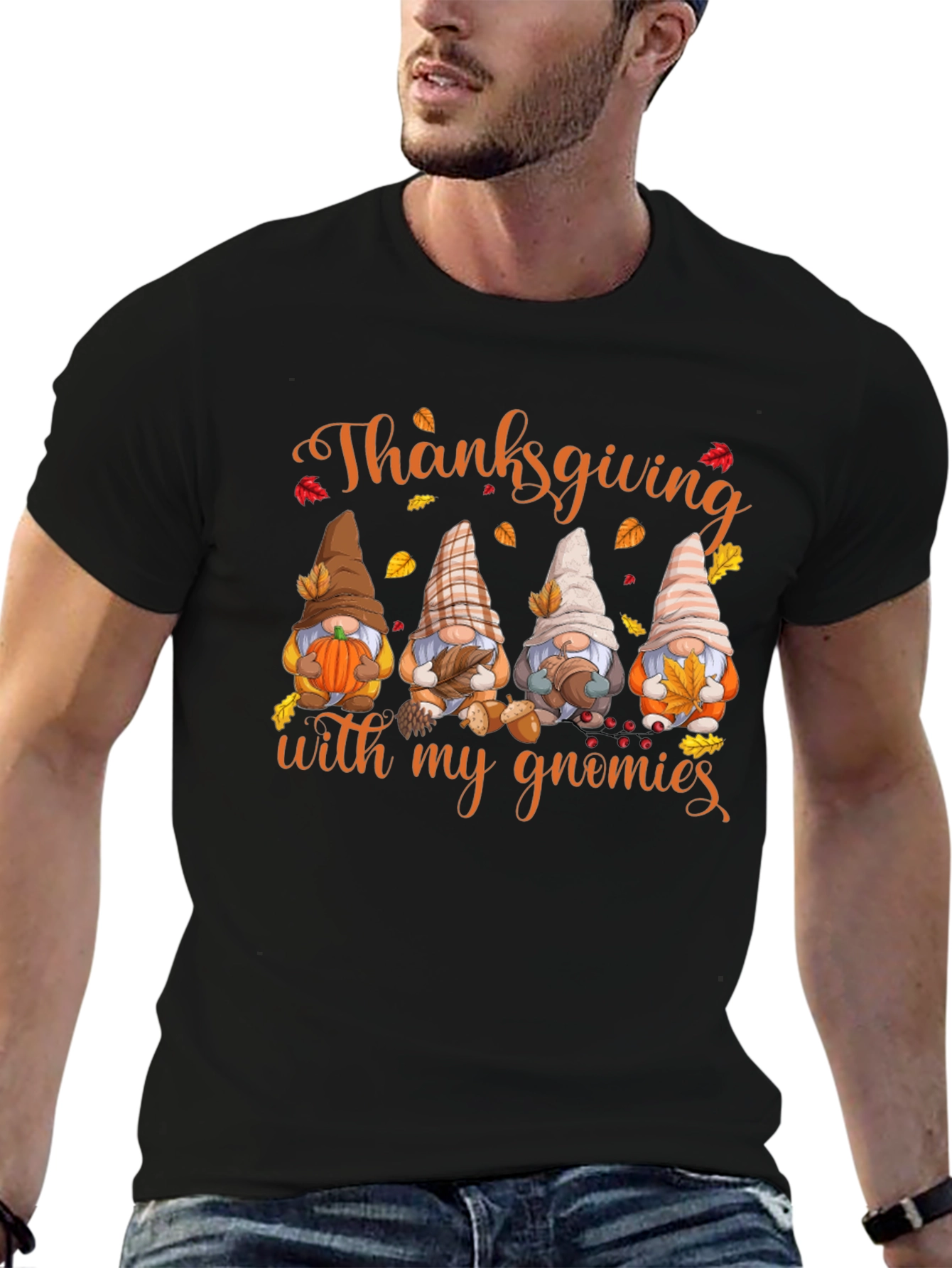 Thanksgiving Gnomies Black T-Shirt