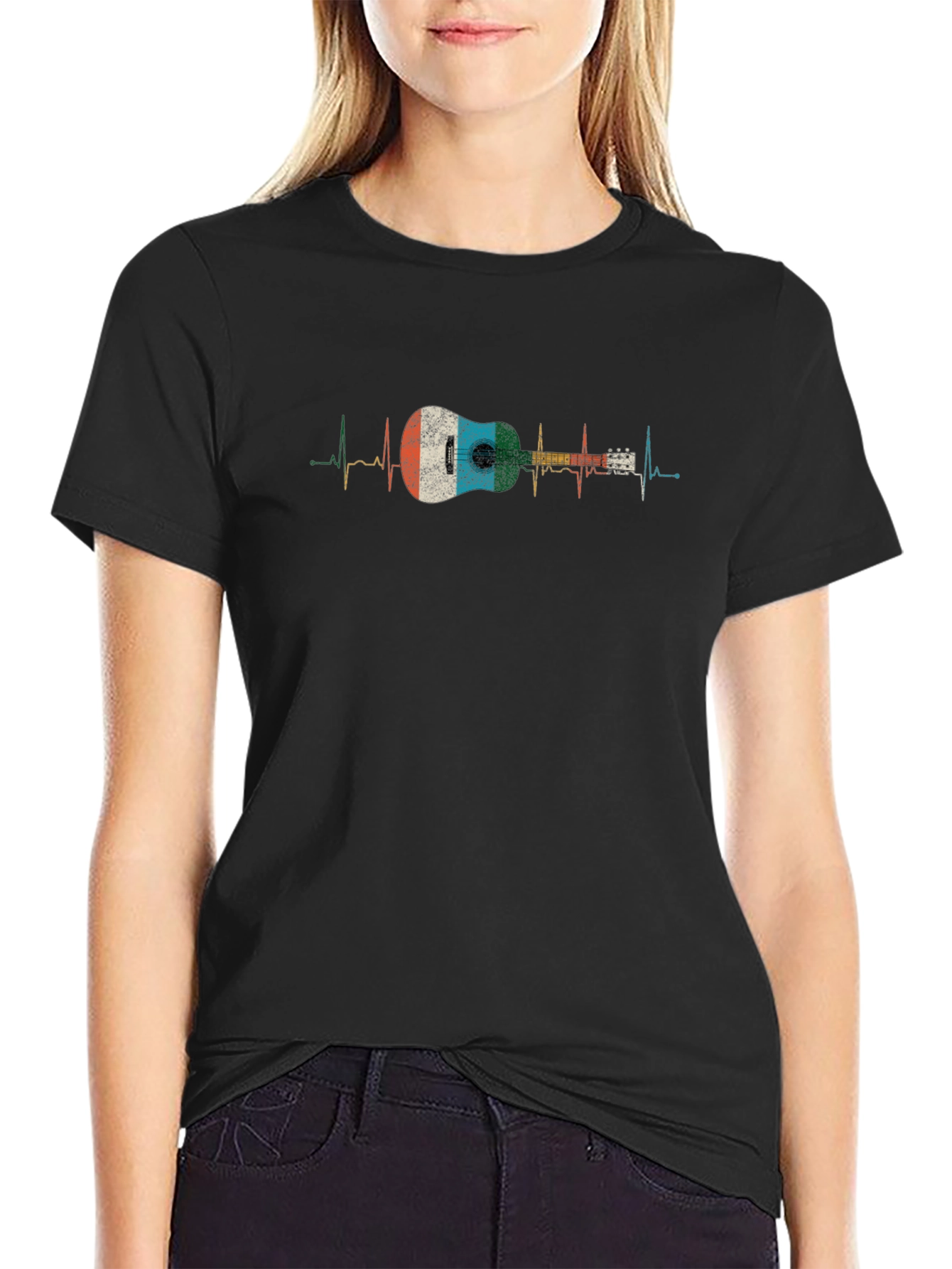 Ukulele Heartbeat Black T-Shirt - Music Lover Gift